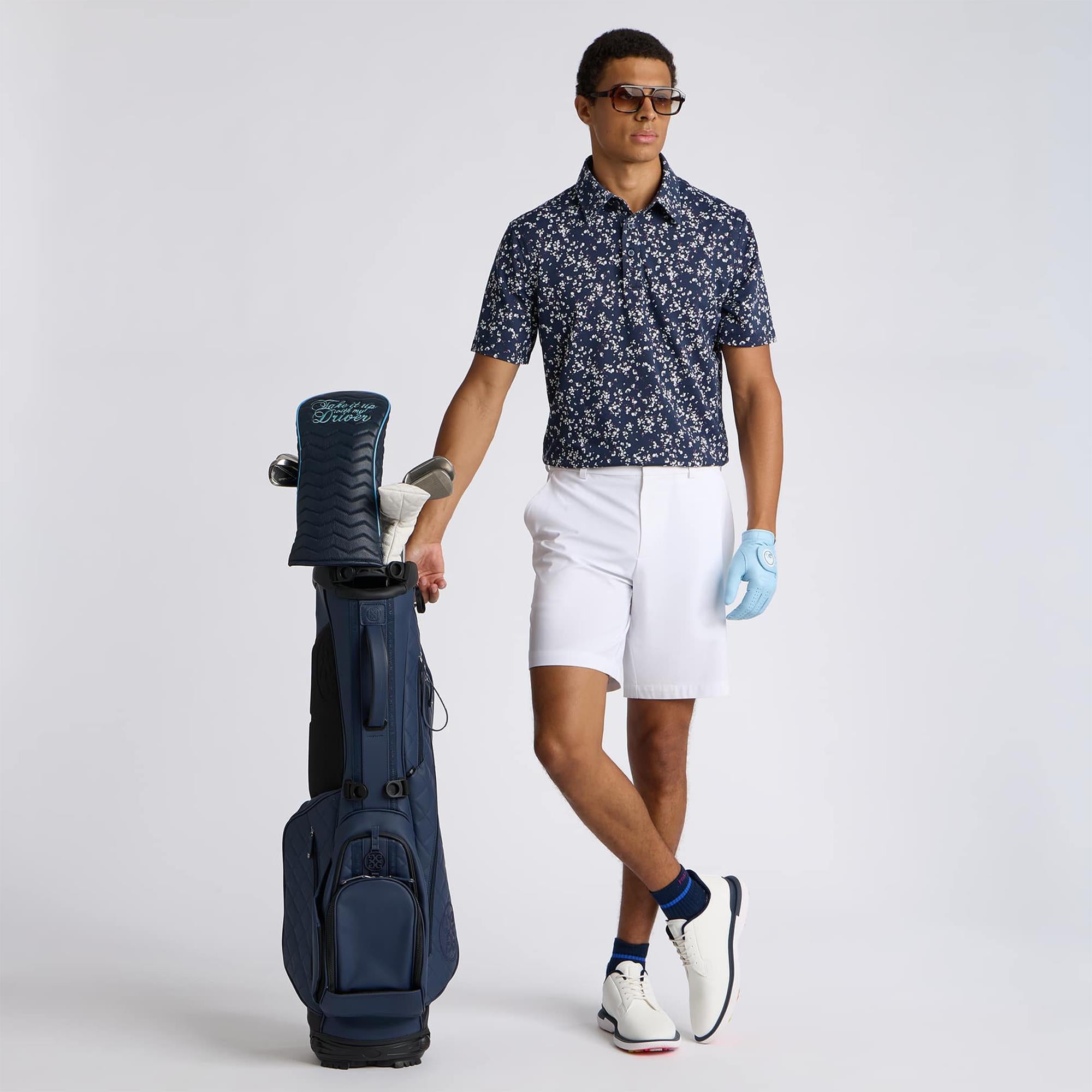 G/FORE Wildflower Tech Jersey Mens Golf Polo Shirt Twilight Snow