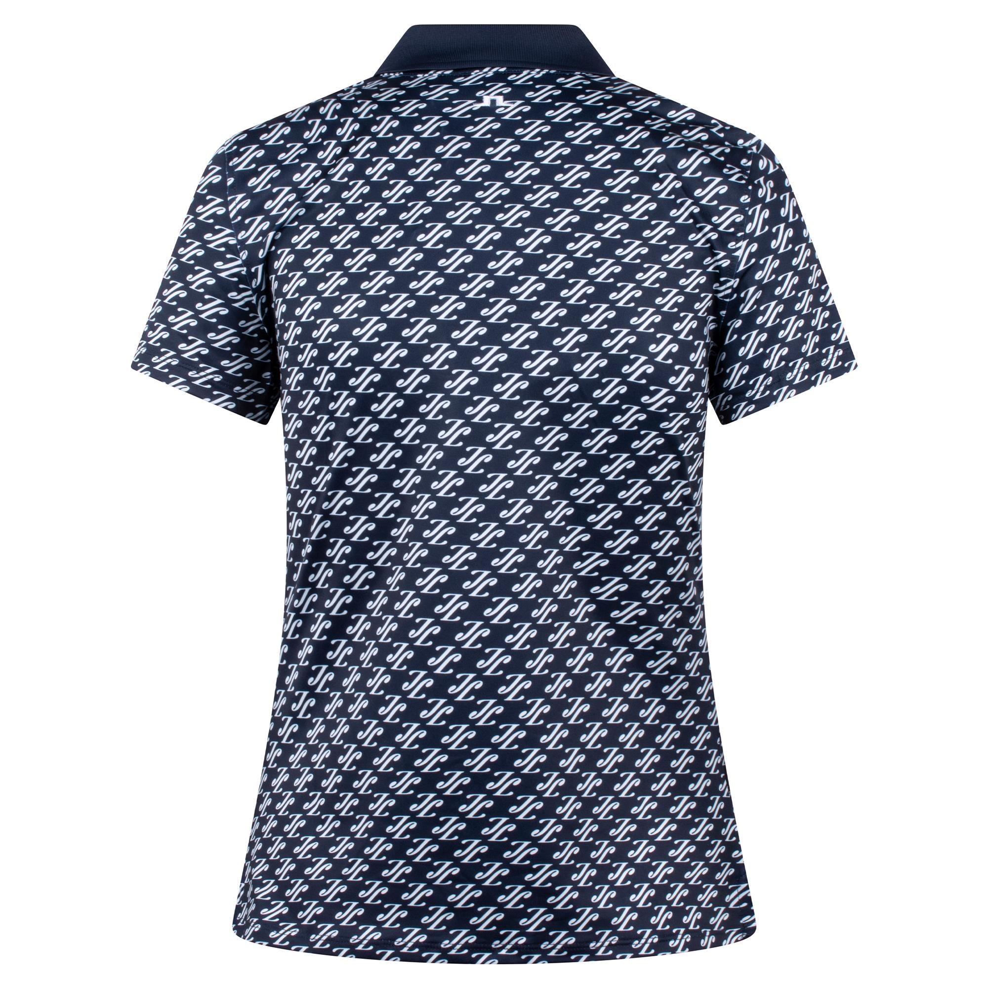 J Lindeberg Tour Tech Print Ladies Golf Polo Shirt Cardi Jacquard Navy