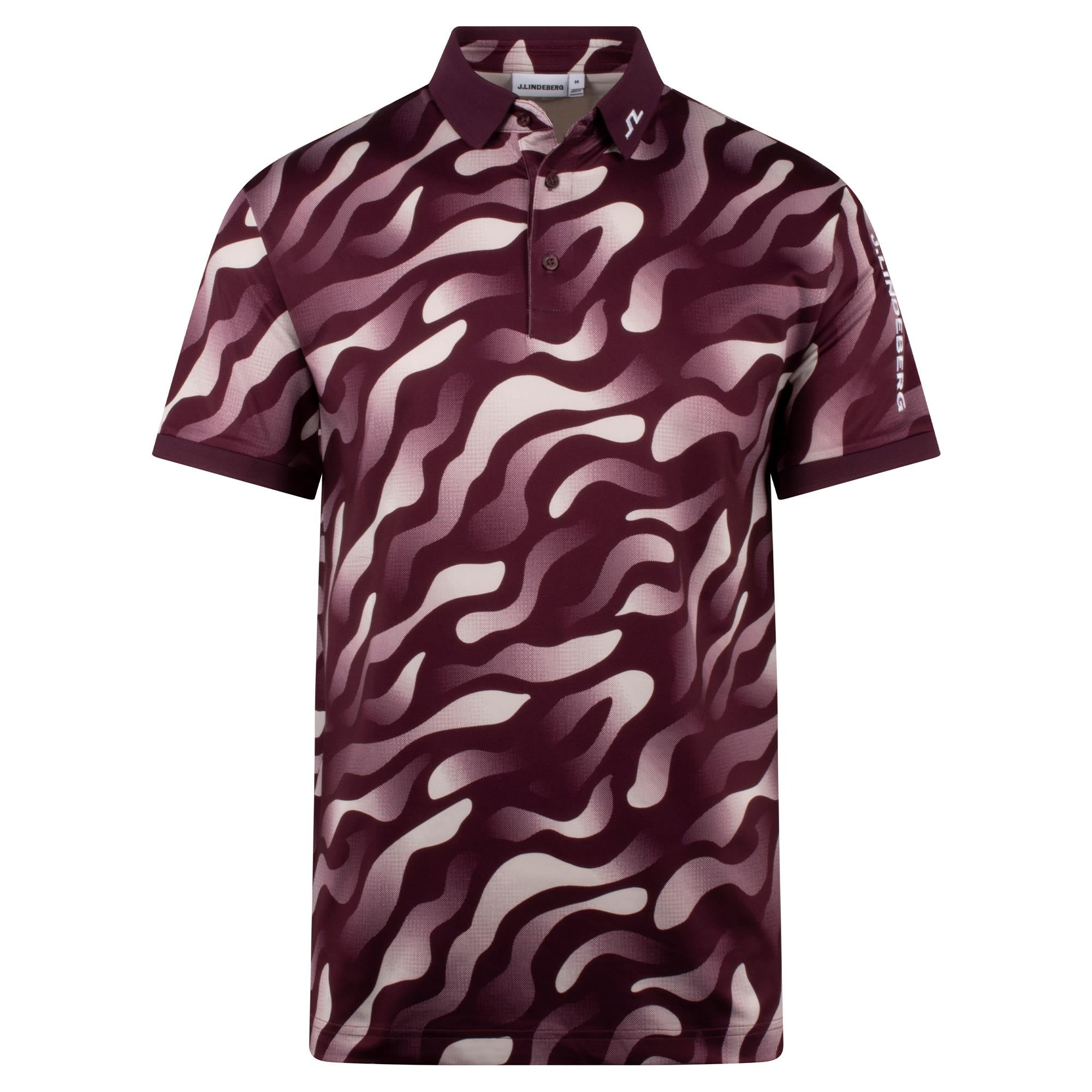 J Lindeberg Tour Tech Print Mens Golf Polo Shirt Bunker Fade Winetasting Moonbeam