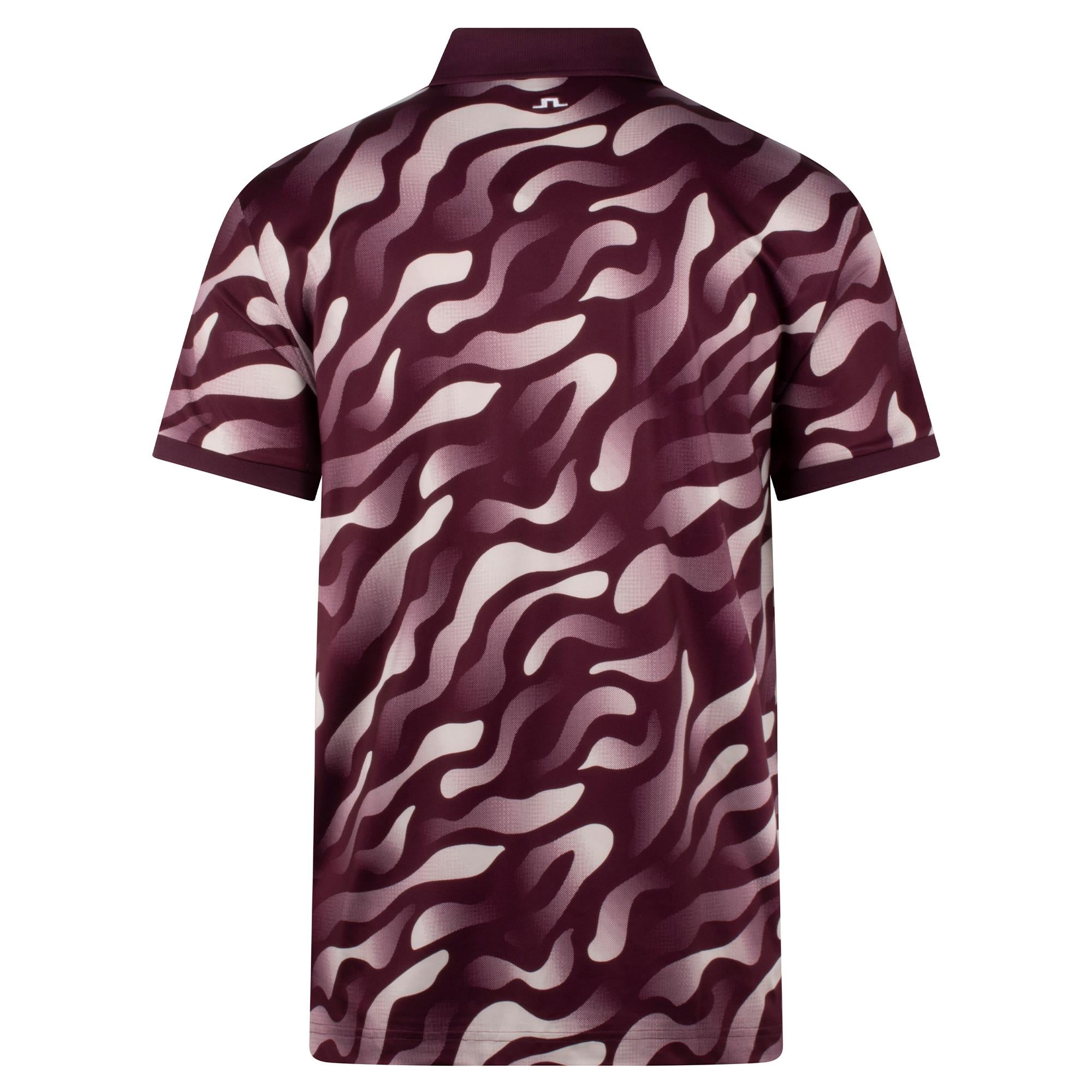 J Lindeberg Tour Tech Print Mens Golf Polo Shirt Bunker Fade Winetasting Moonbeam