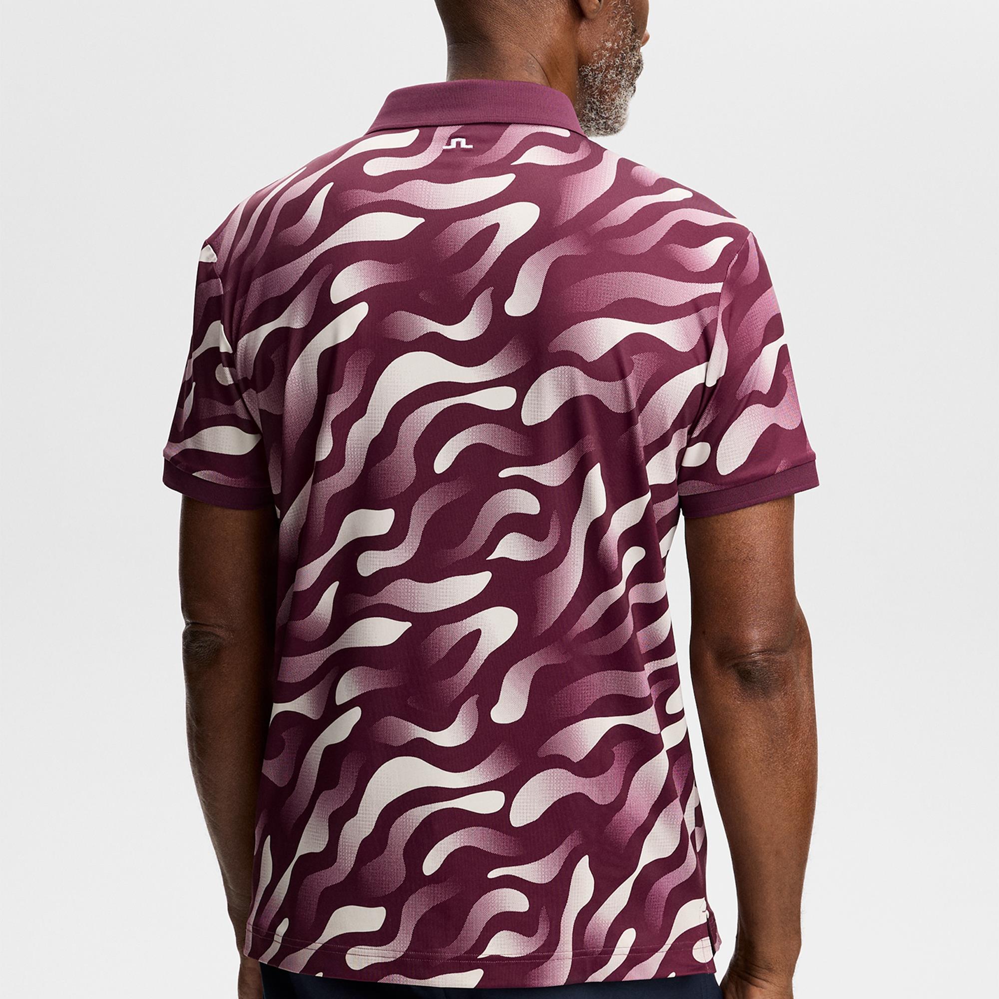 J Lindeberg Tour Tech Print Mens Golf Polo Shirt Bunker Fade Winetasting Moonbeam