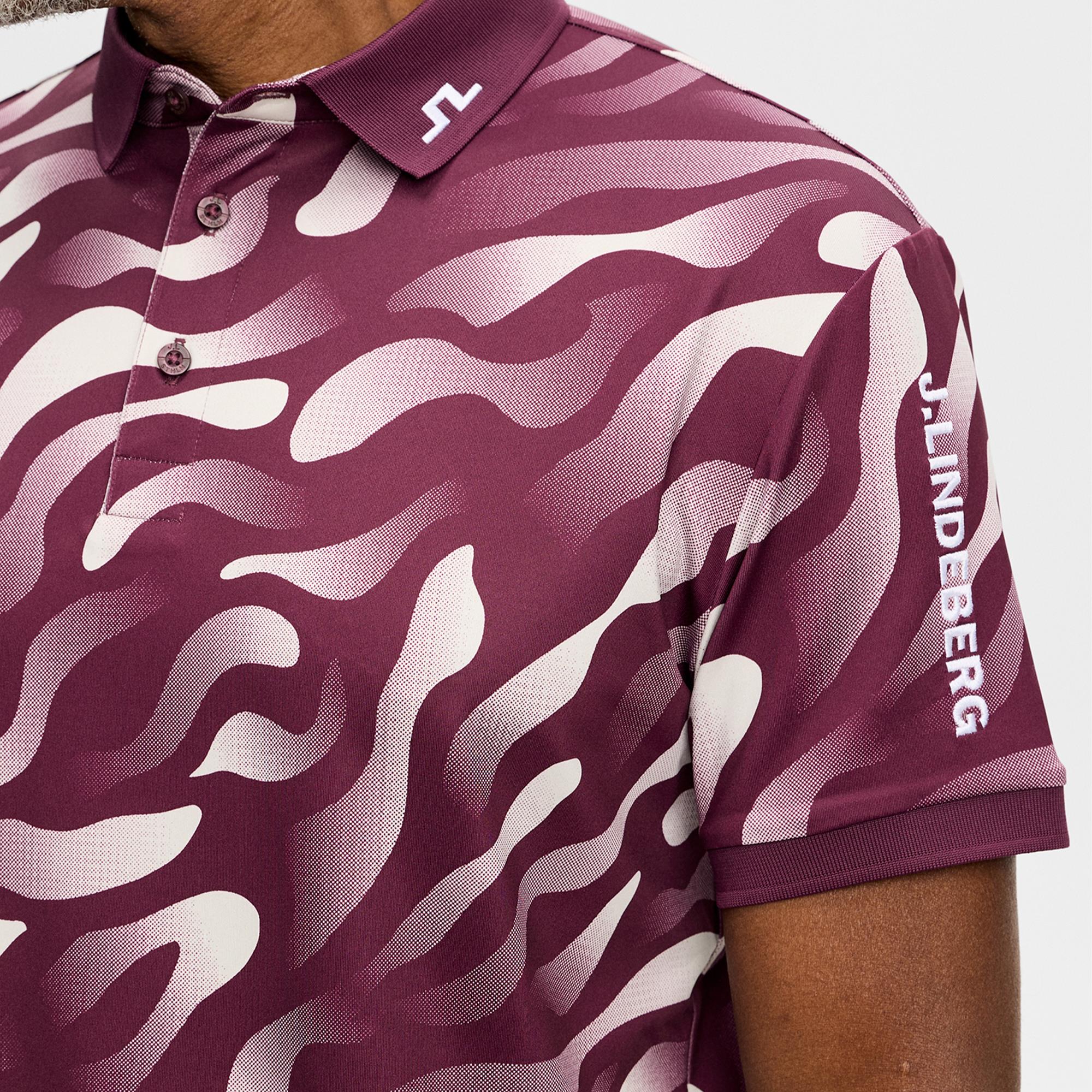 J Lindeberg Tour Tech Print Mens Golf Polo Shirt Bunker Fade Winetasting Moonbeam