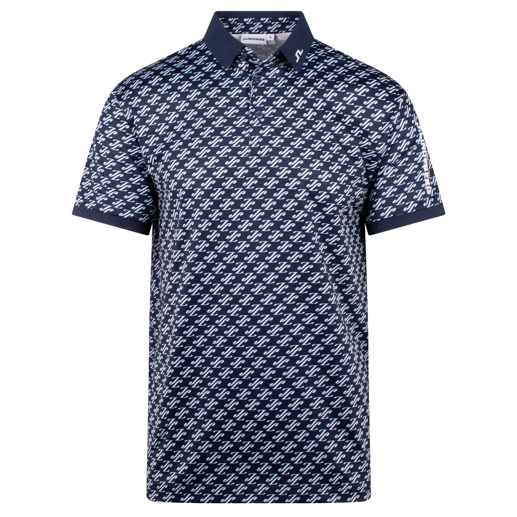 J Lindeberg Tour Tech Print Mens Golf Polo Shirt Cardi Jacquard Navy