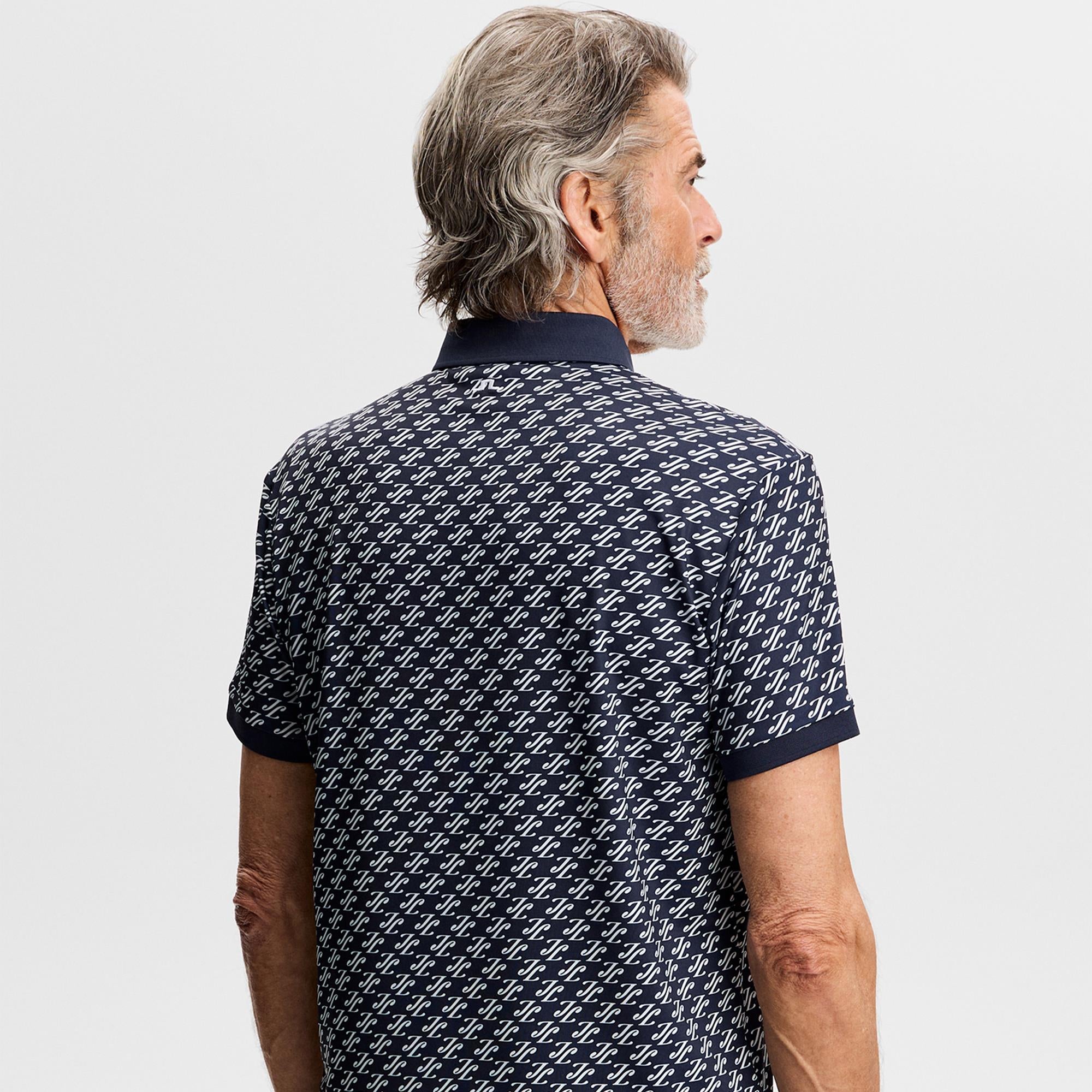 J Lindeberg Tour Tech Print Mens Golf Polo Shirt Cardi Jacquard Navy