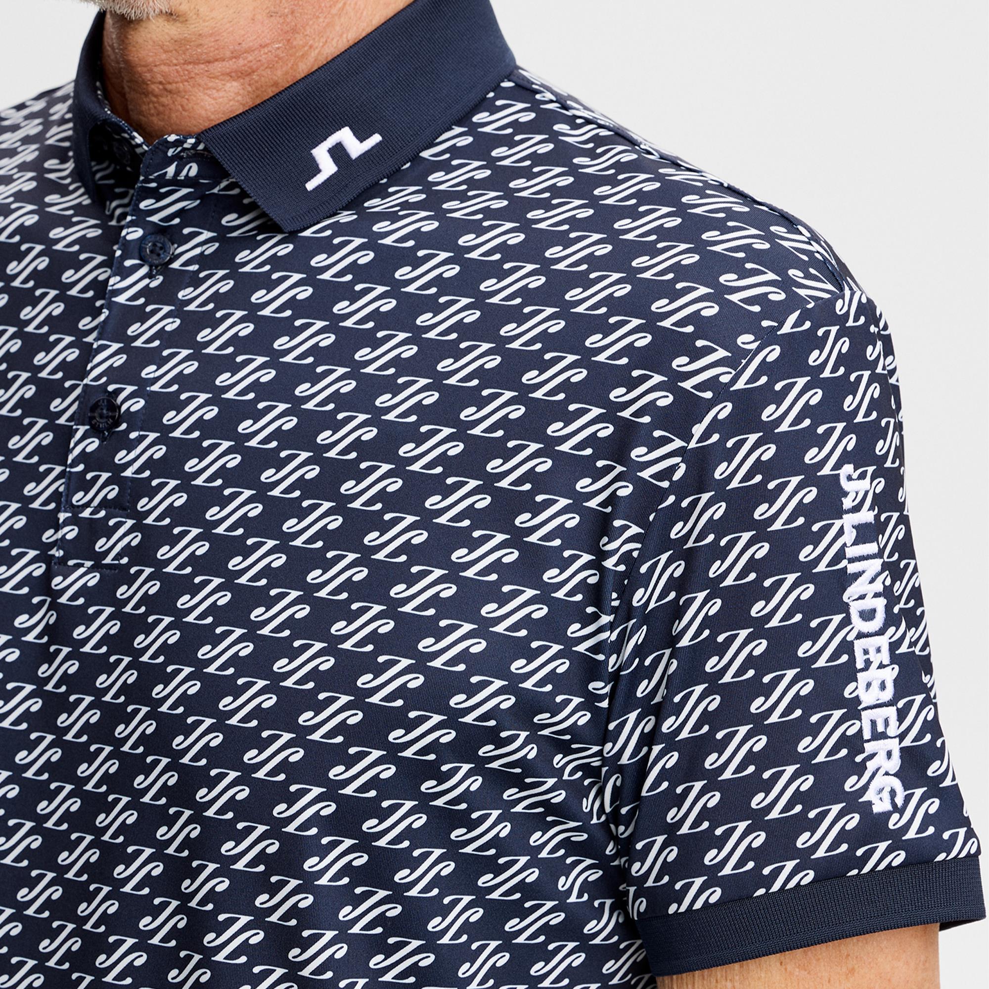 J Lindeberg Tour Tech Print Mens Golf Polo Shirt Cardi Jacquard Navy