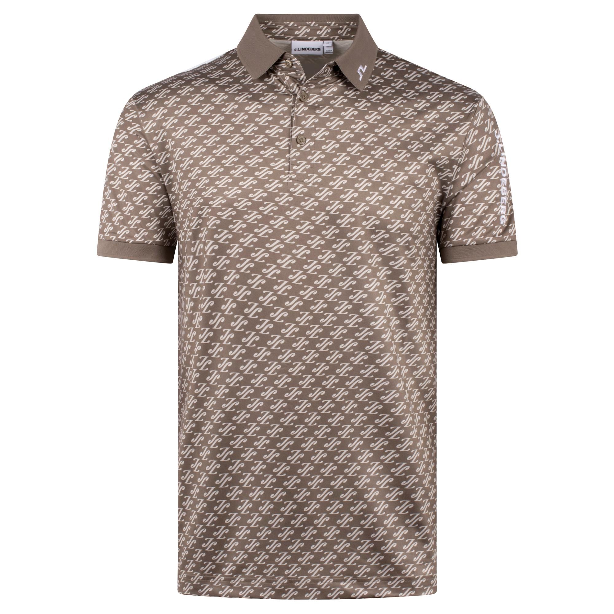 J Lindeberg Tour Tech Print Mens Golf Polo Shirt Cardi Jacquard S Brindle