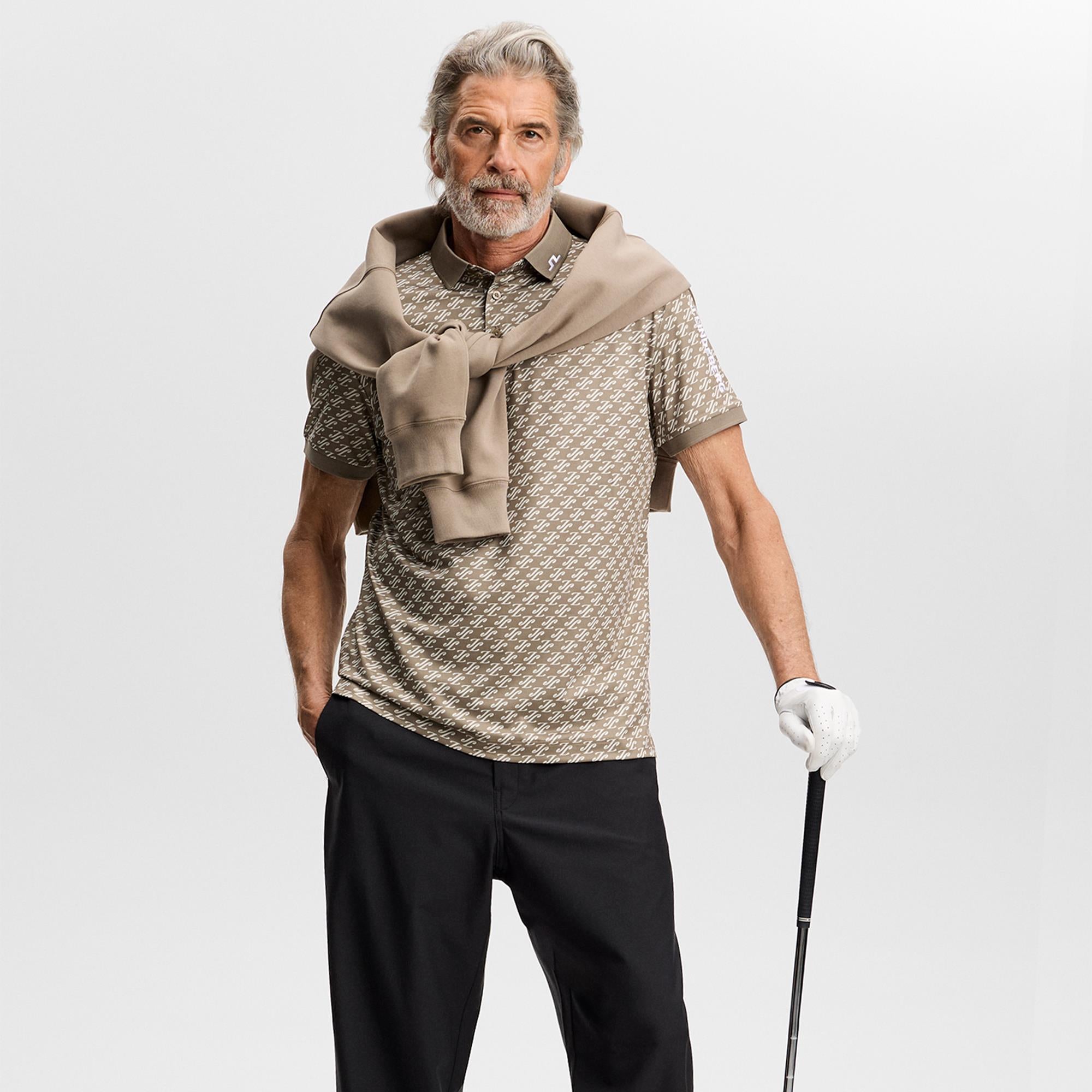 J Lindeberg Tour Tech Print Mens Golf Polo Shirt Cardi Jacquard S Brindle