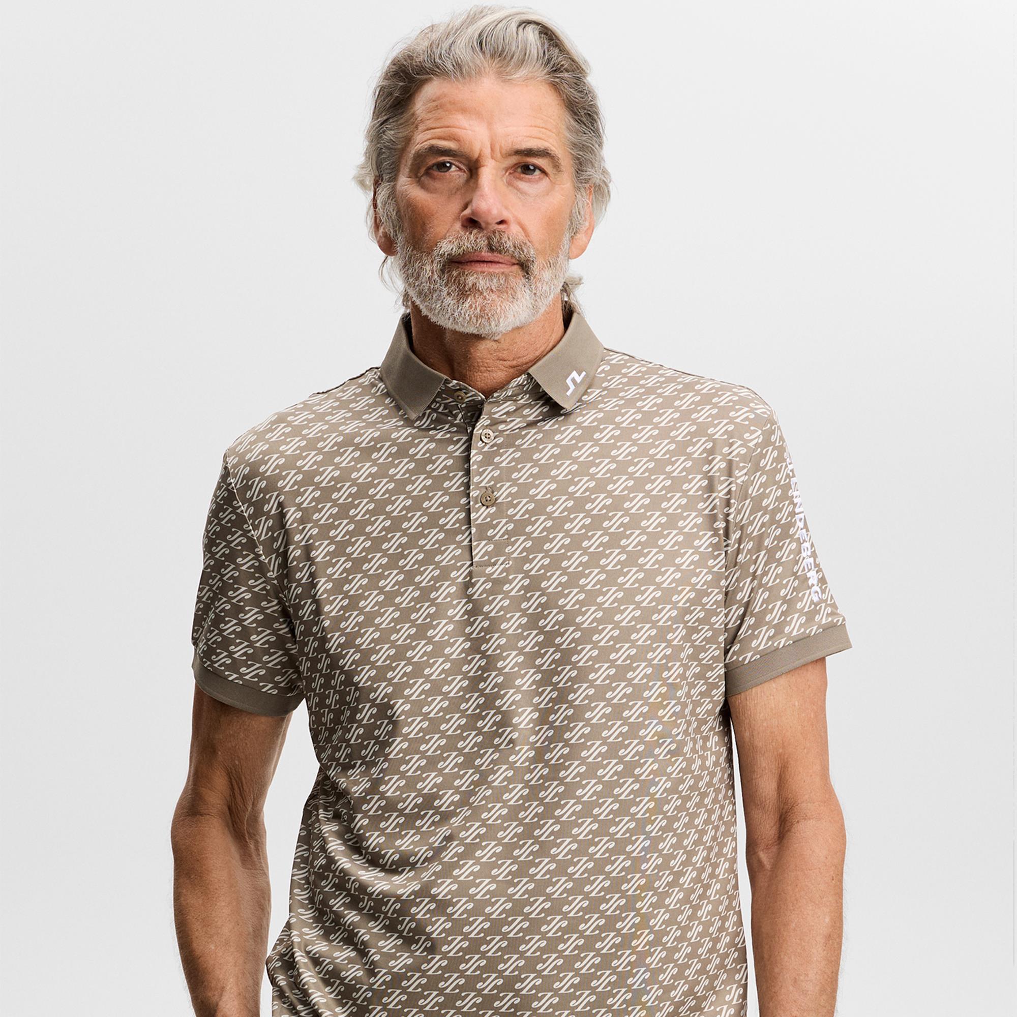 J Lindeberg Tour Tech Print Mens Golf Polo Shirt Cardi Jacquard S Brindle