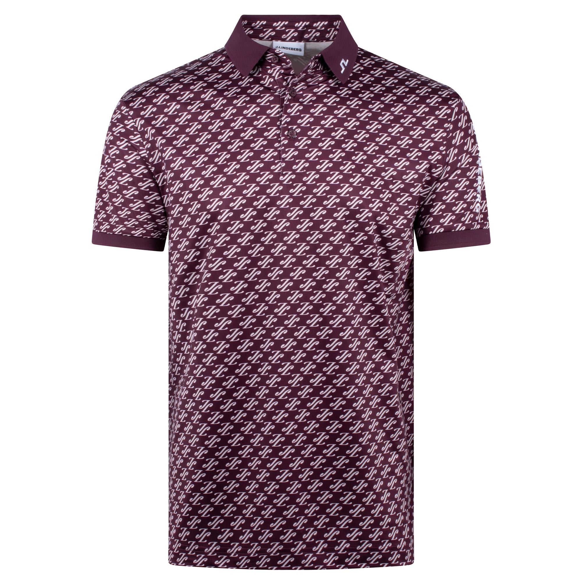 J Lindeberg Tour Tech Print Mens Golf Polo Shirt Cardi Jacquard Winetasting