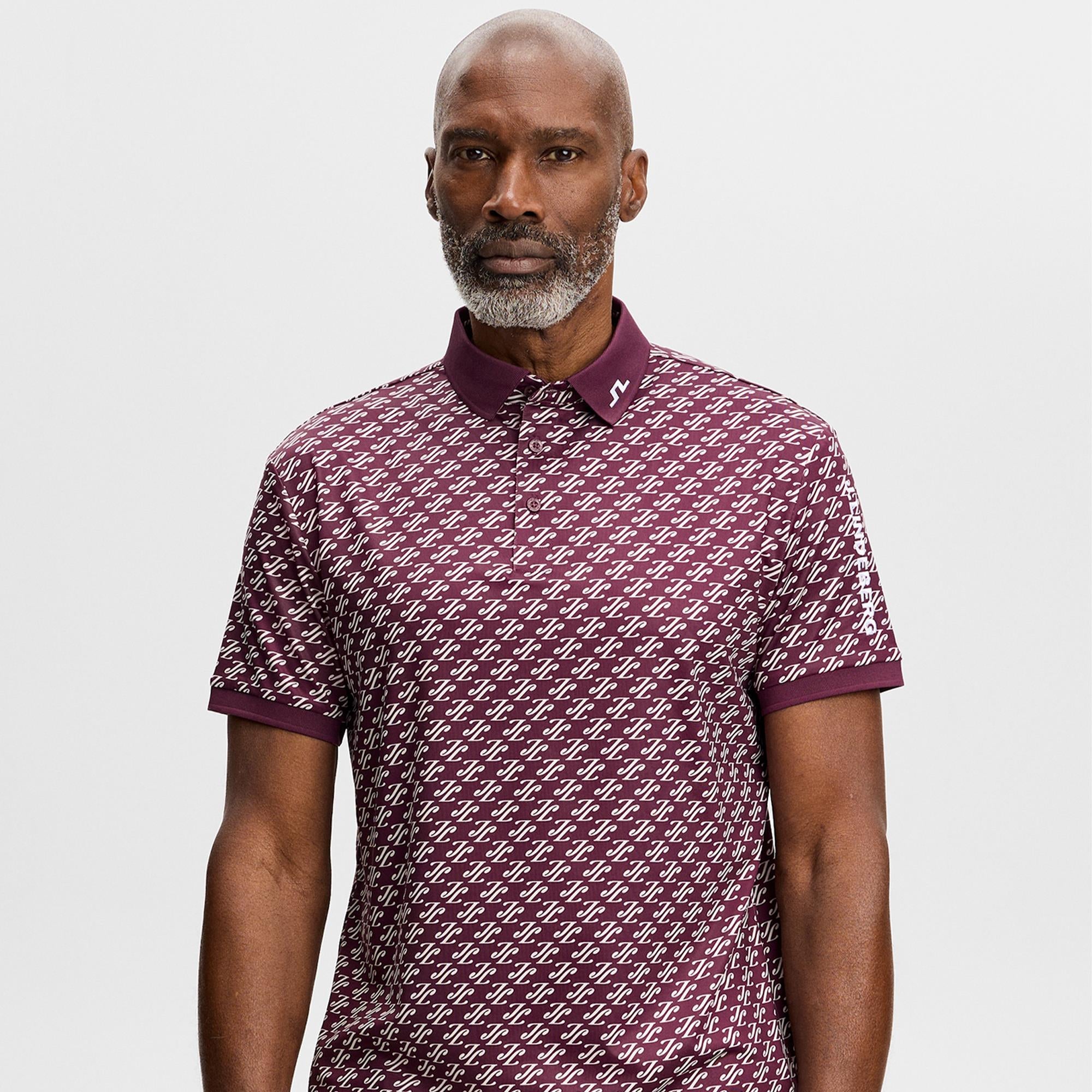 J Lindeberg Tour Tech Print Mens Golf Polo Shirt Cardi Jacquard Winetasting