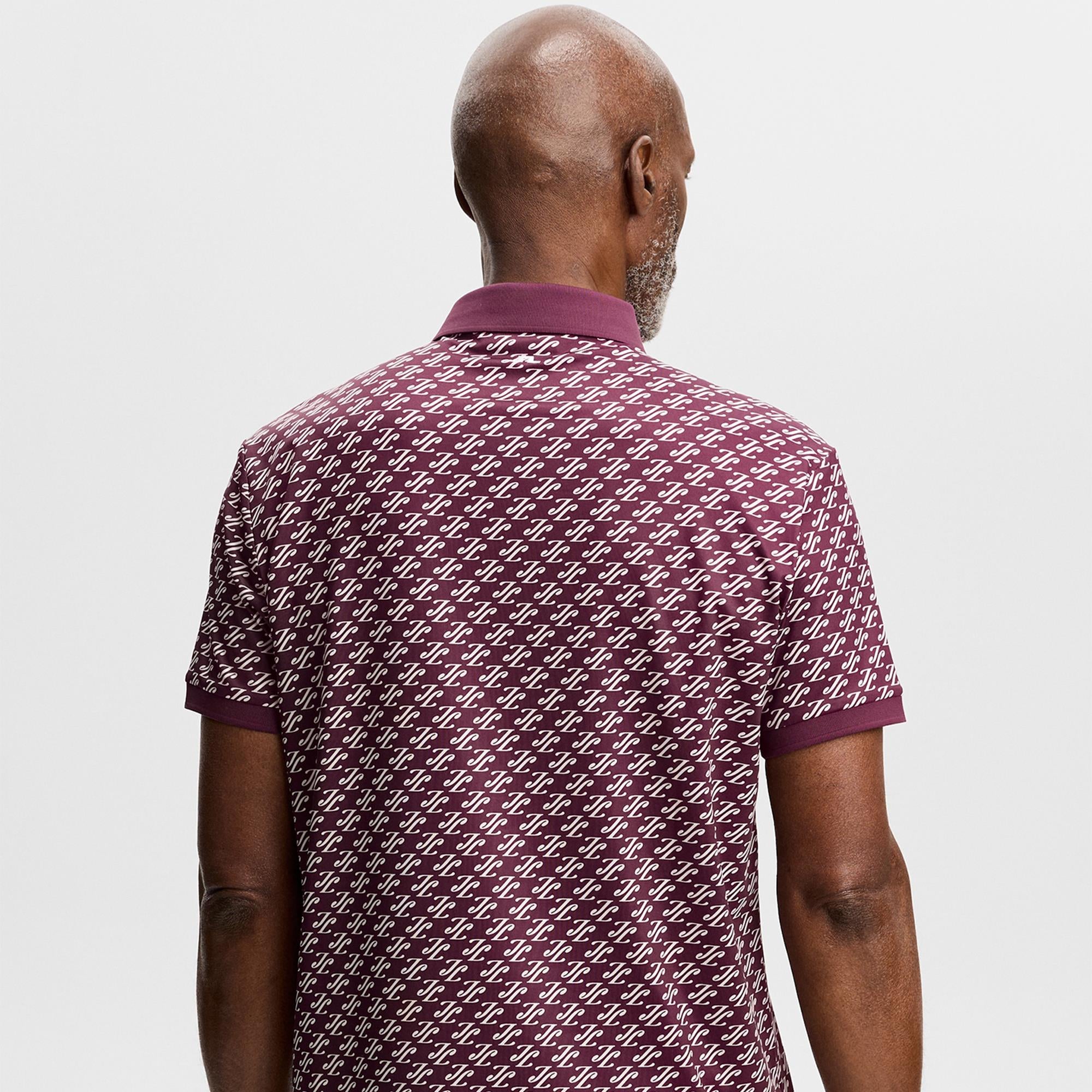 J Lindeberg Tour Tech Print Mens Golf Polo Shirt Cardi Jacquard Winetasting
