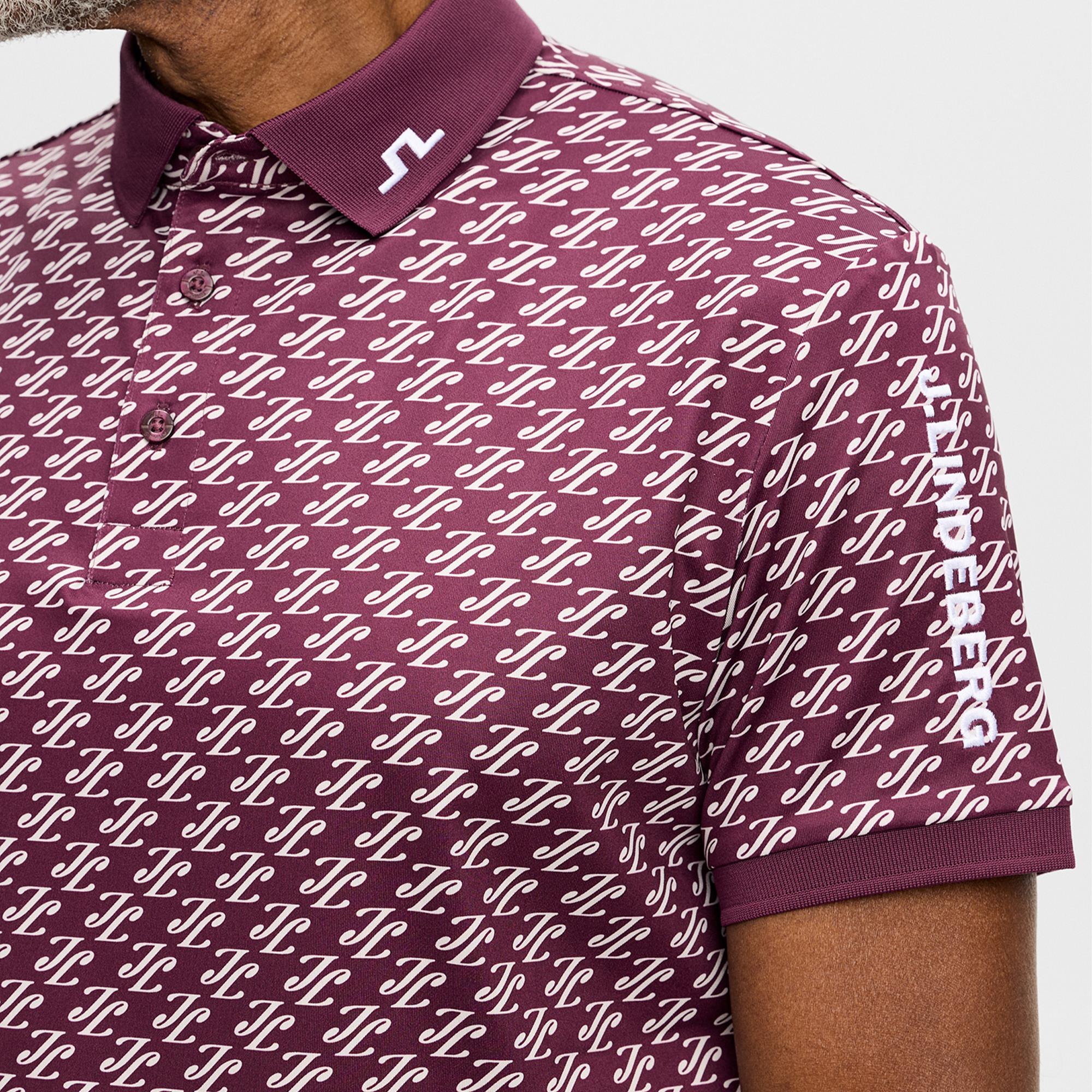 J Lindeberg Tour Tech Print Mens Golf Polo Shirt Cardi Jacquard Winetasting
