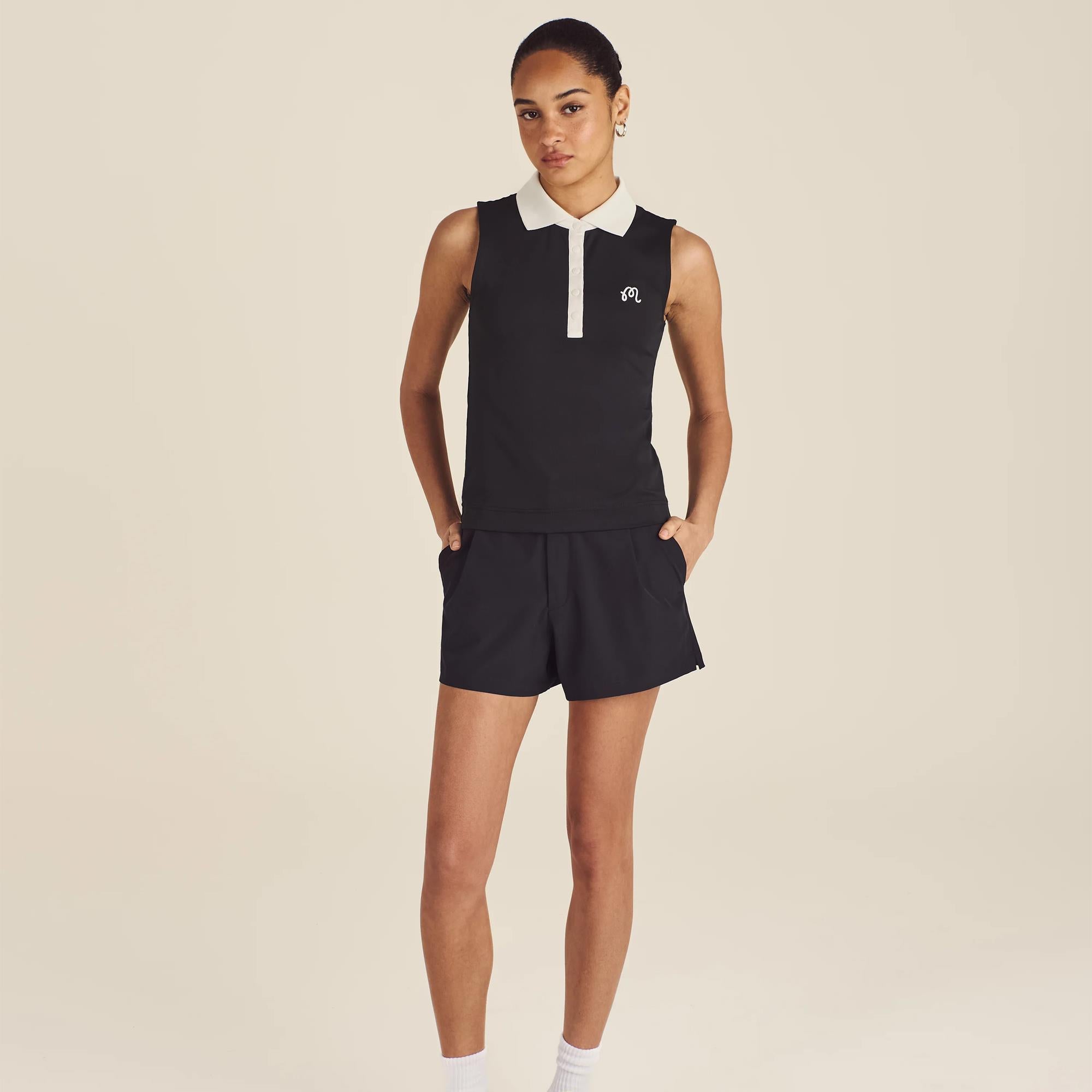 Malbon Golf Icons Claudia Ladies Sleeveless Golf Polo Shirt Black
