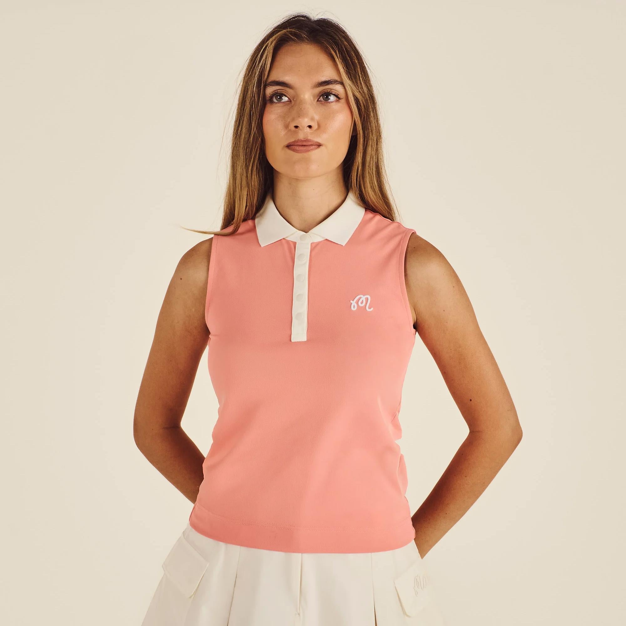 Malbon Golf Icons Claudia Ladies Sleeveless Golf Polo Shirt Coral Haze