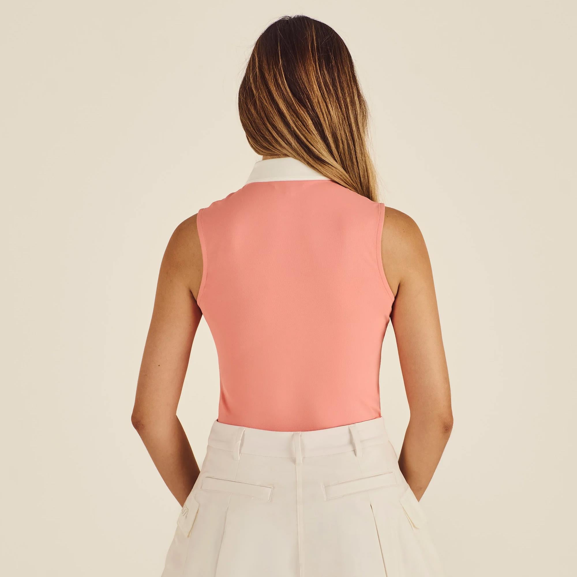 Malbon Golf Icons Claudia Ladies Sleeveless Golf Polo Shirt Coral Haze