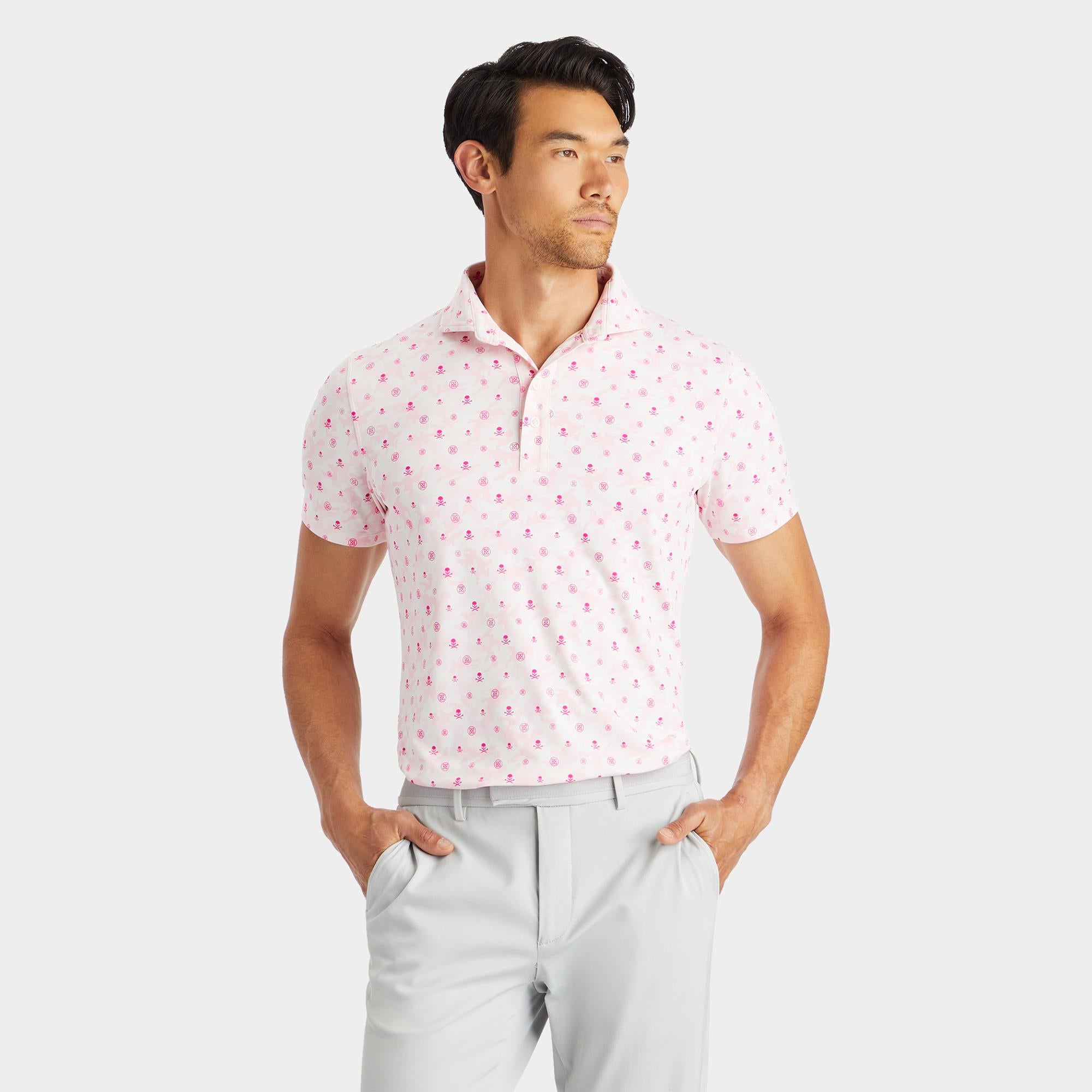 G/FORE Mapped Icon Camo Tech Jersey Mens Golf Polo Petal