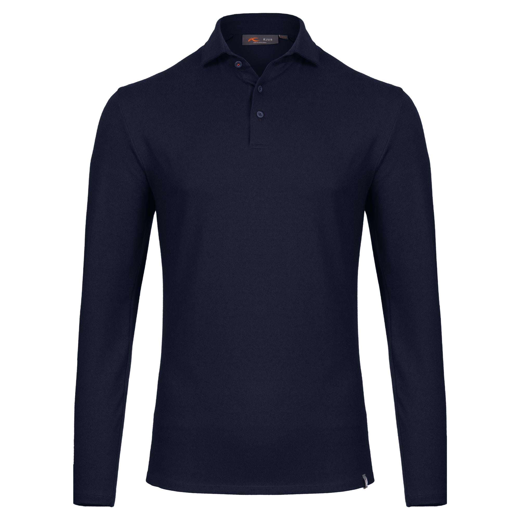 KJUS Scot Warm Mens Long Sleeve Polo Shirt Atlanta Blue