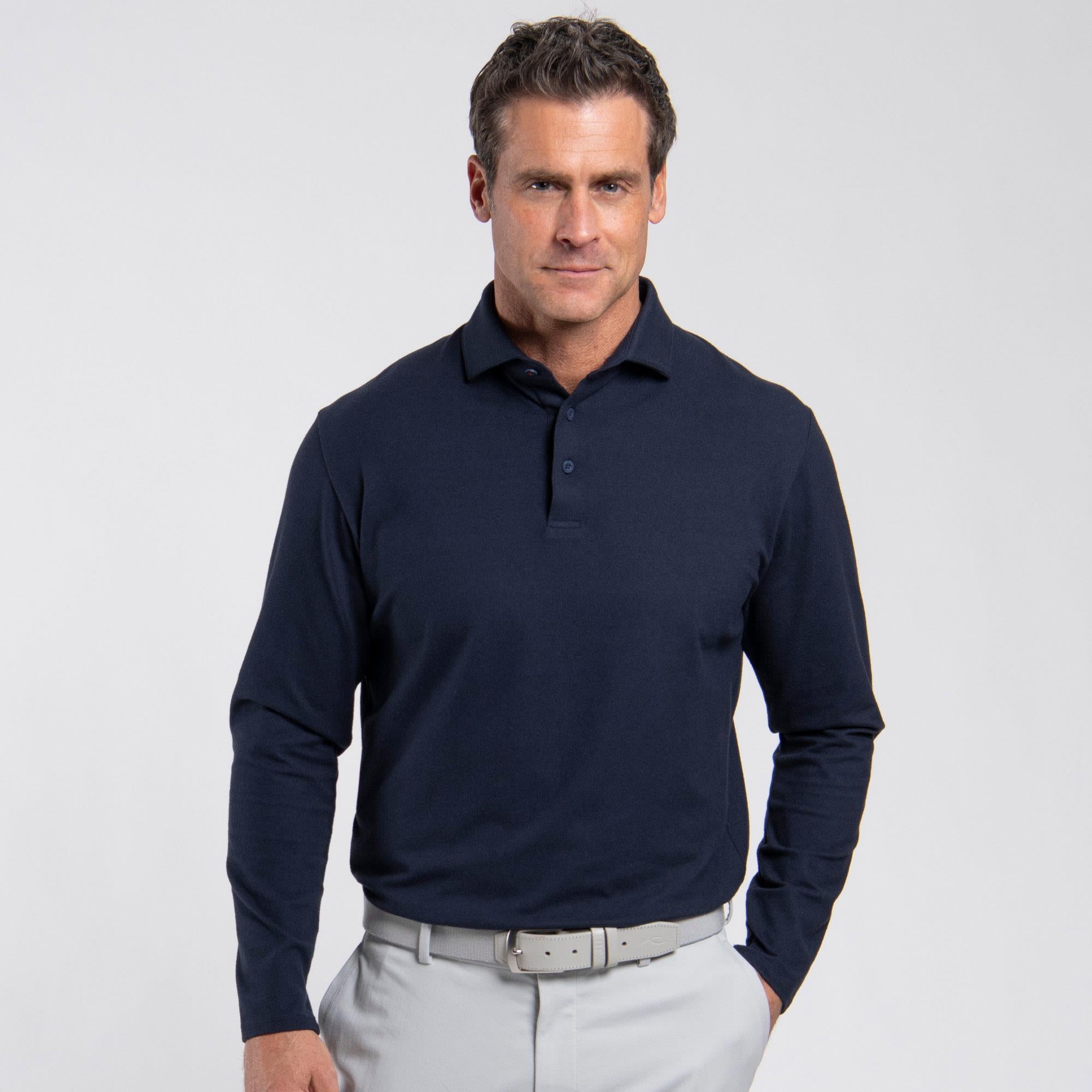 KJUS Scot Warm Mens Long Sleeve Polo Shirt Atlanta Blue