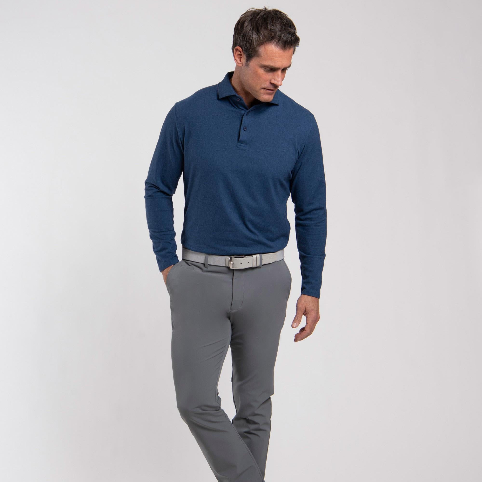 KJUS Scot Warm Mens Long Sleeve Polo Shirt Maritime