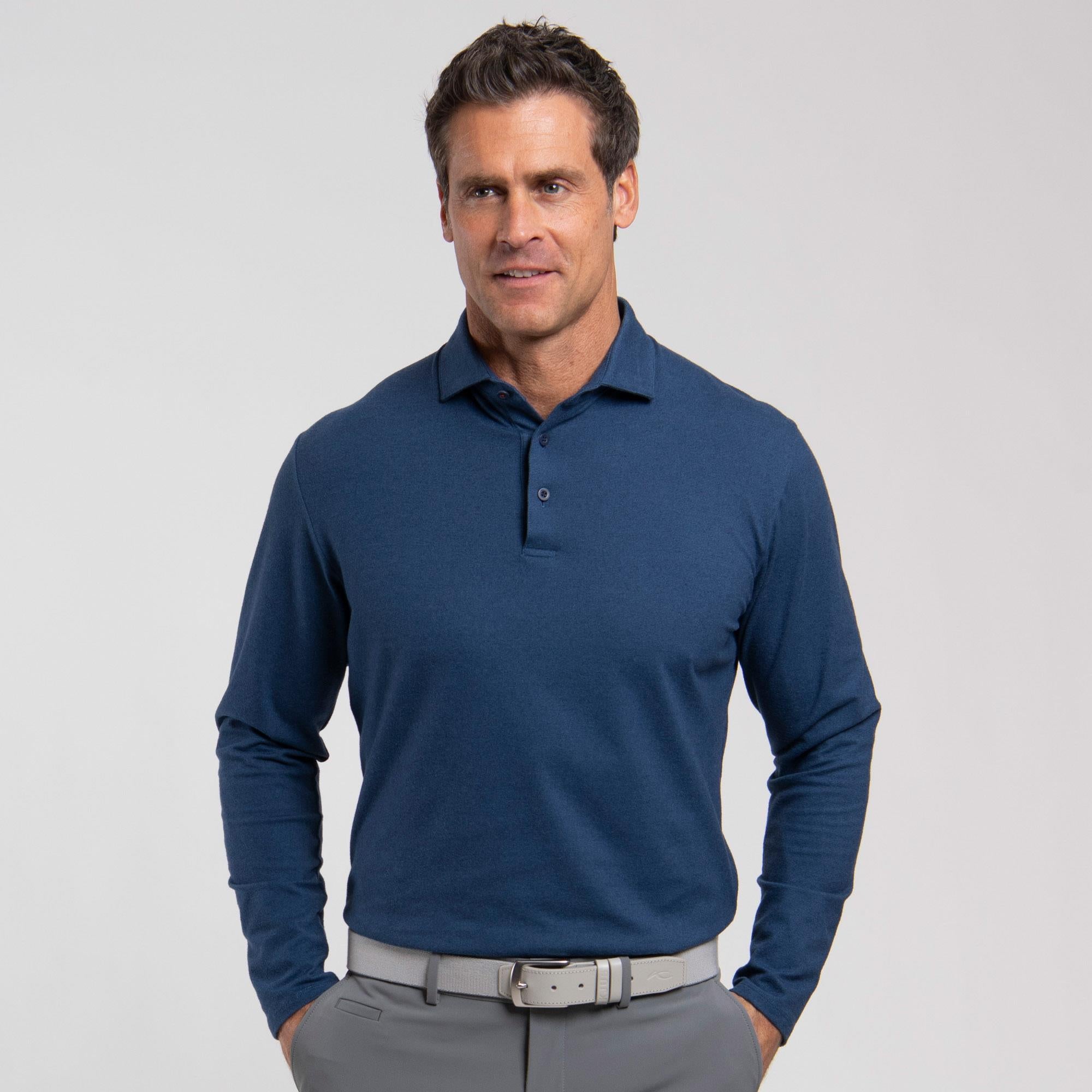 KJUS Scot Warm Mens Long Sleeve Polo Shirt Maritime