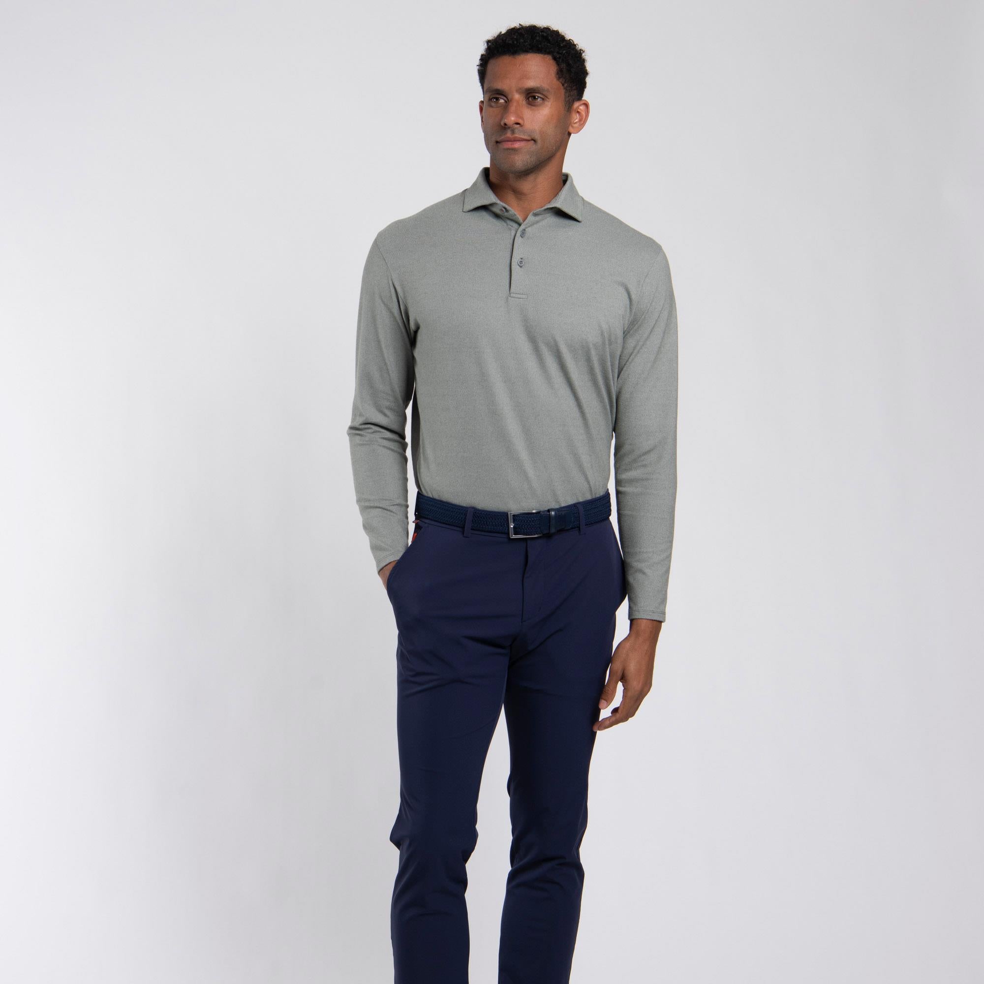 KJUS Scot Warm Mens Long Sleeve Polo Shirt Green Slate