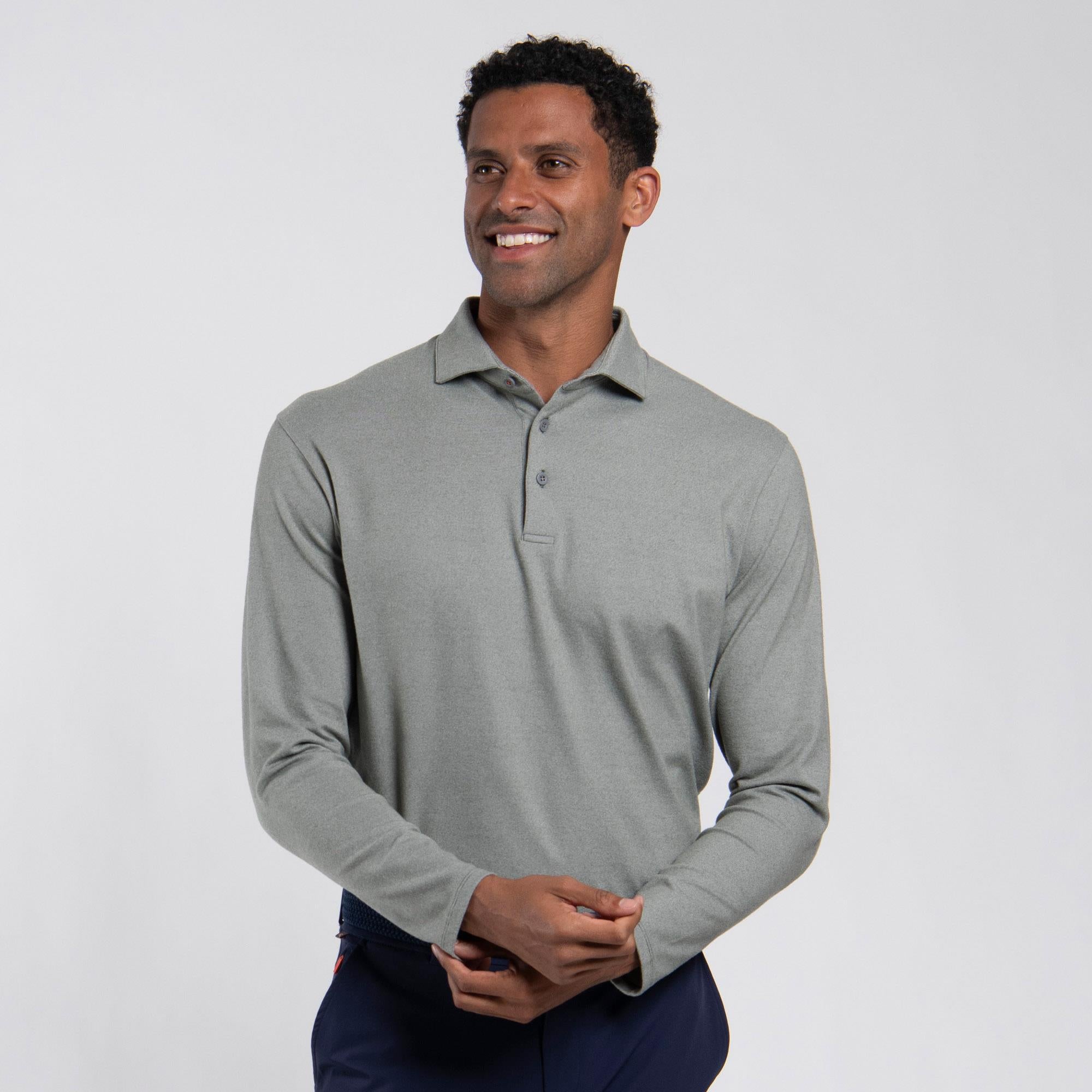KJUS Scot Warm Mens Long Sleeve Polo Shirt Green Slate