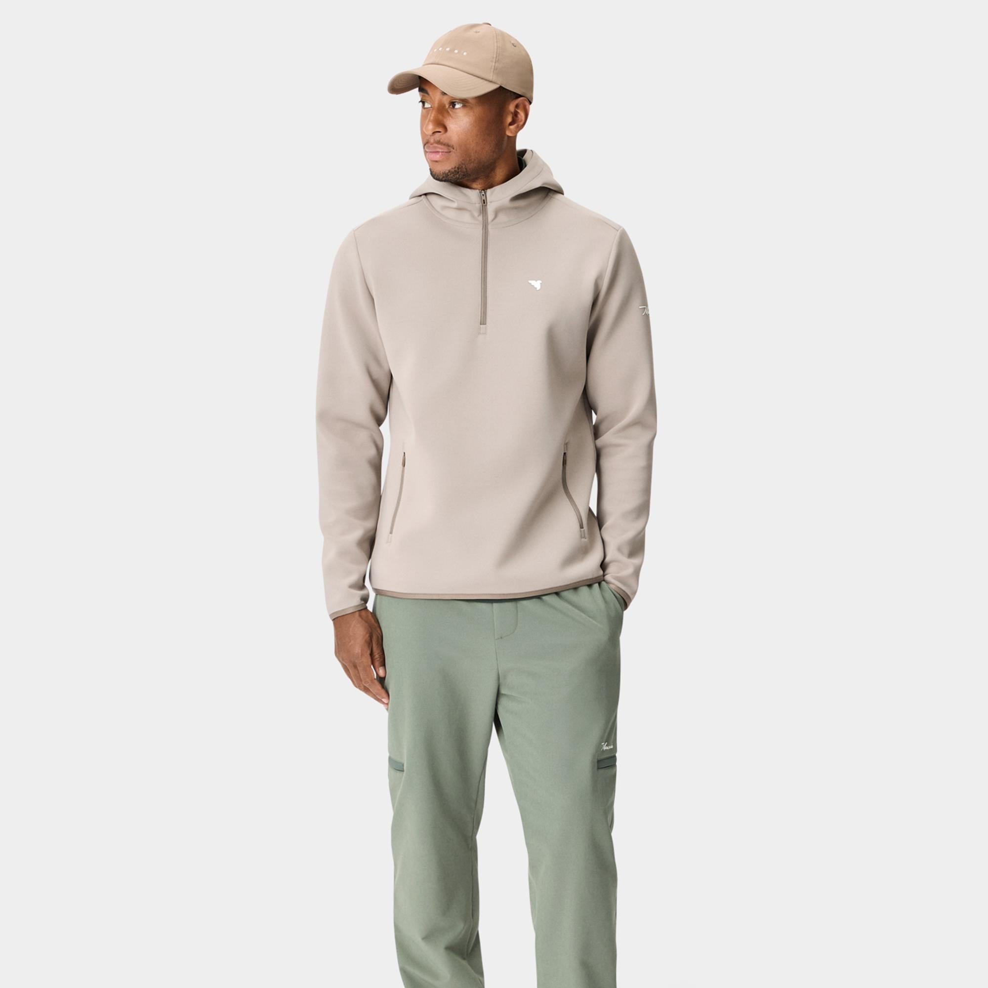 Macade Golf Therma Quarter Zip Mens Golf Hoodie Taupe