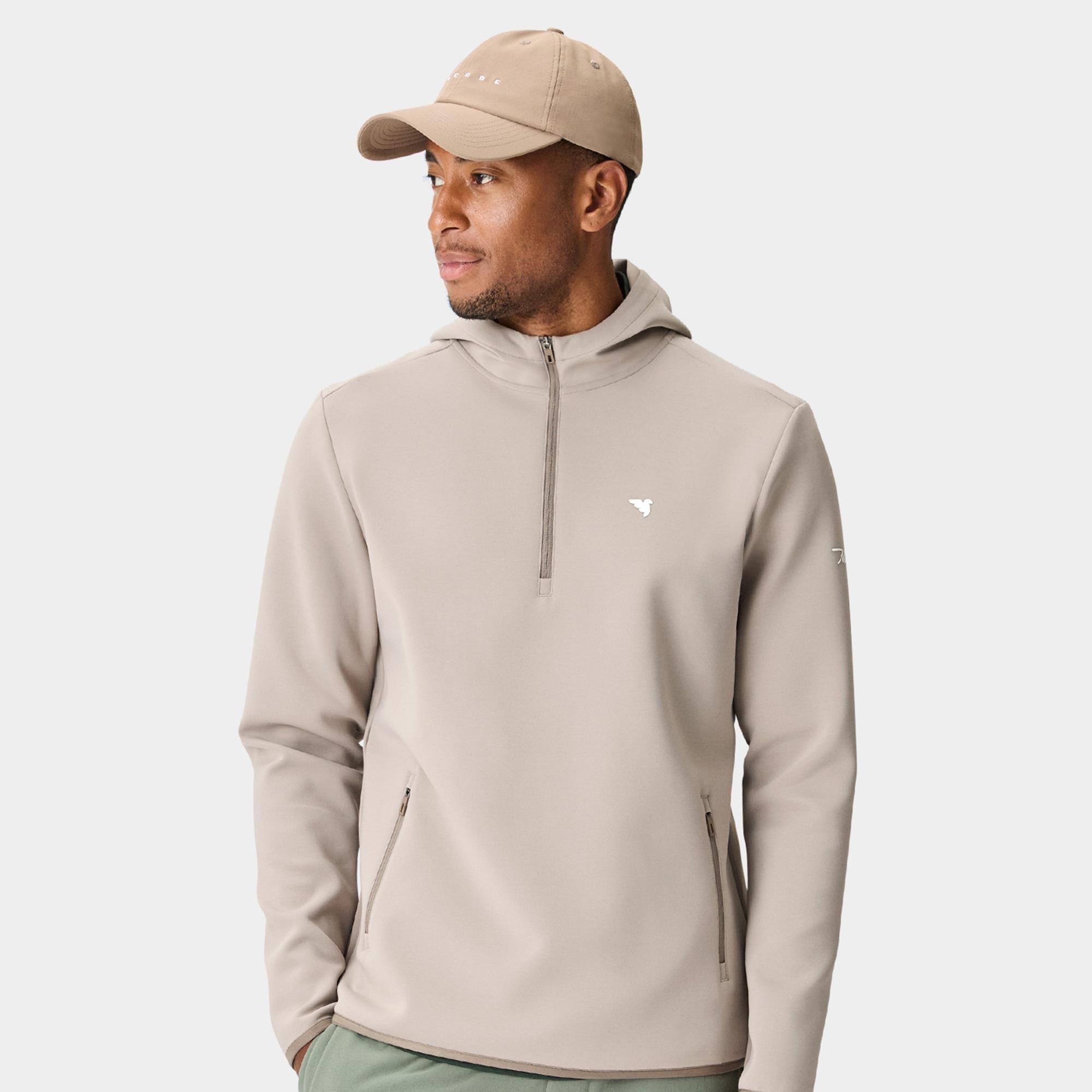 Macade Golf Therma Quarter Zip Mens Golf Hoodie Taupe