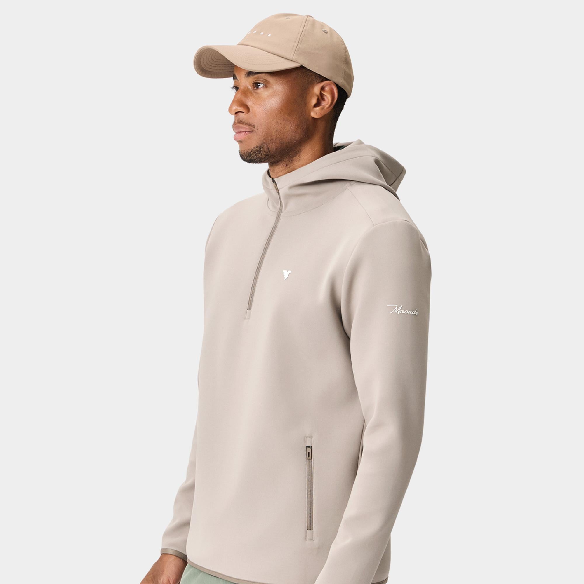 Macade Golf Therma Quarter Zip Mens Golf Hoodie Taupe
