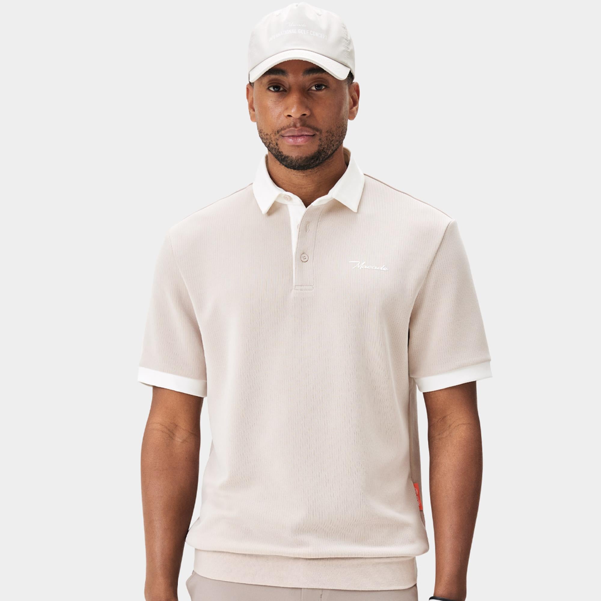 Macade Golf AR Tech Mens Golf Polo Shirt Tan