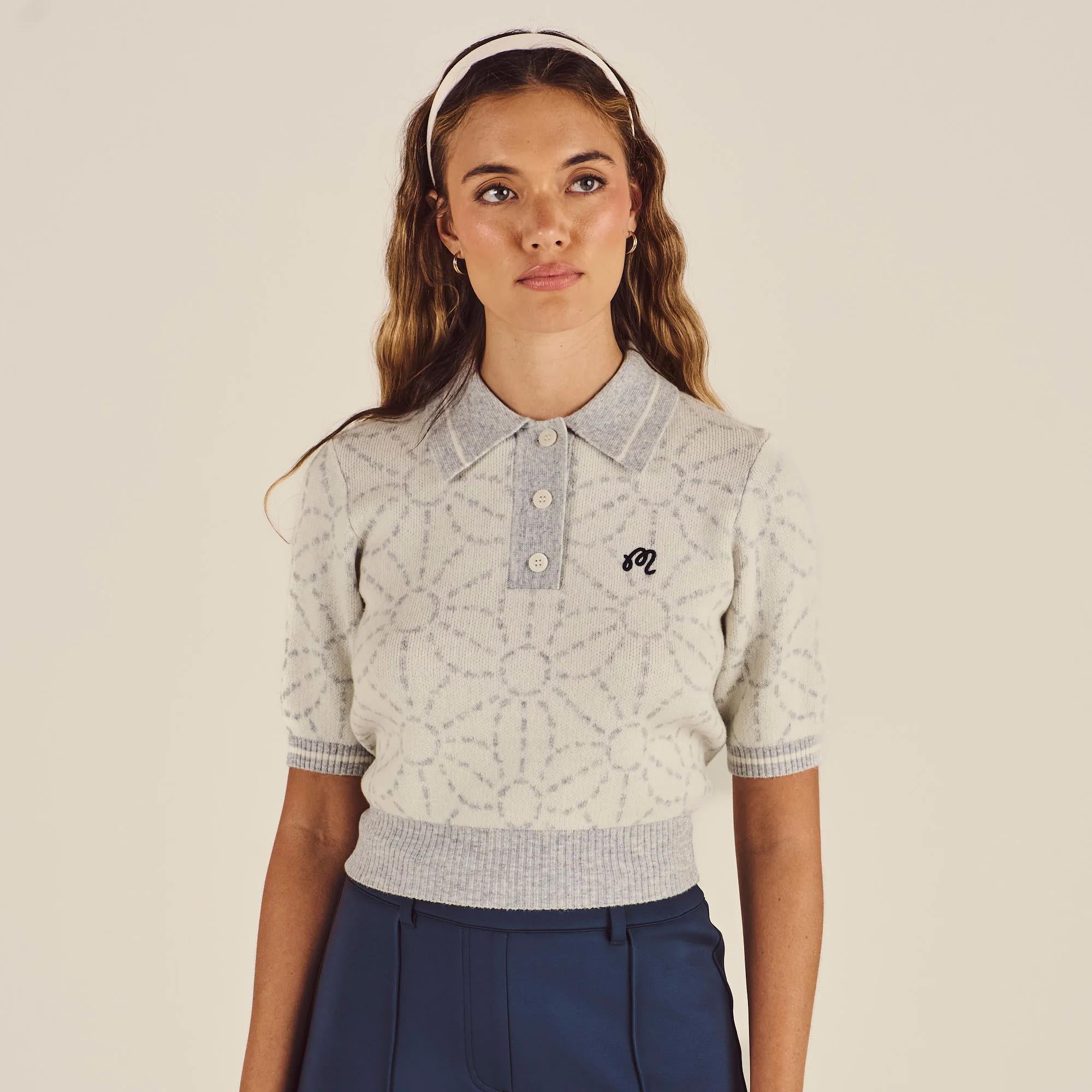Malbon Golf Womens Mikayla Sashiko Knitted Polo Ivory