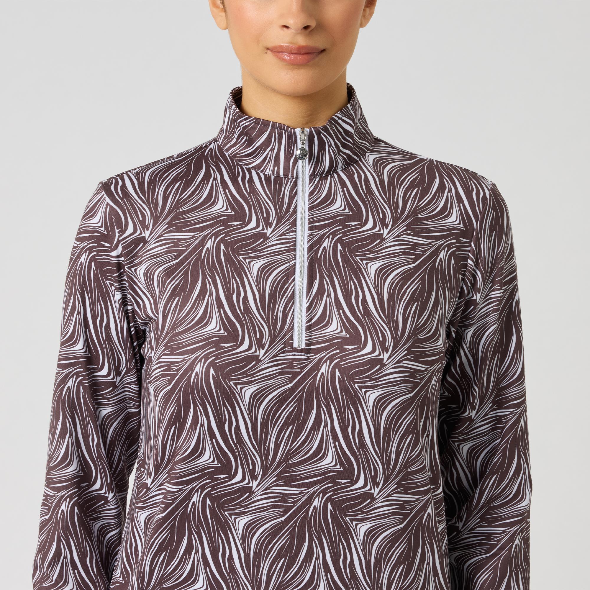 Daily Sports Print Peached Zip Neck Ladies Long Sleeve Golf Polo Shirt Zebra