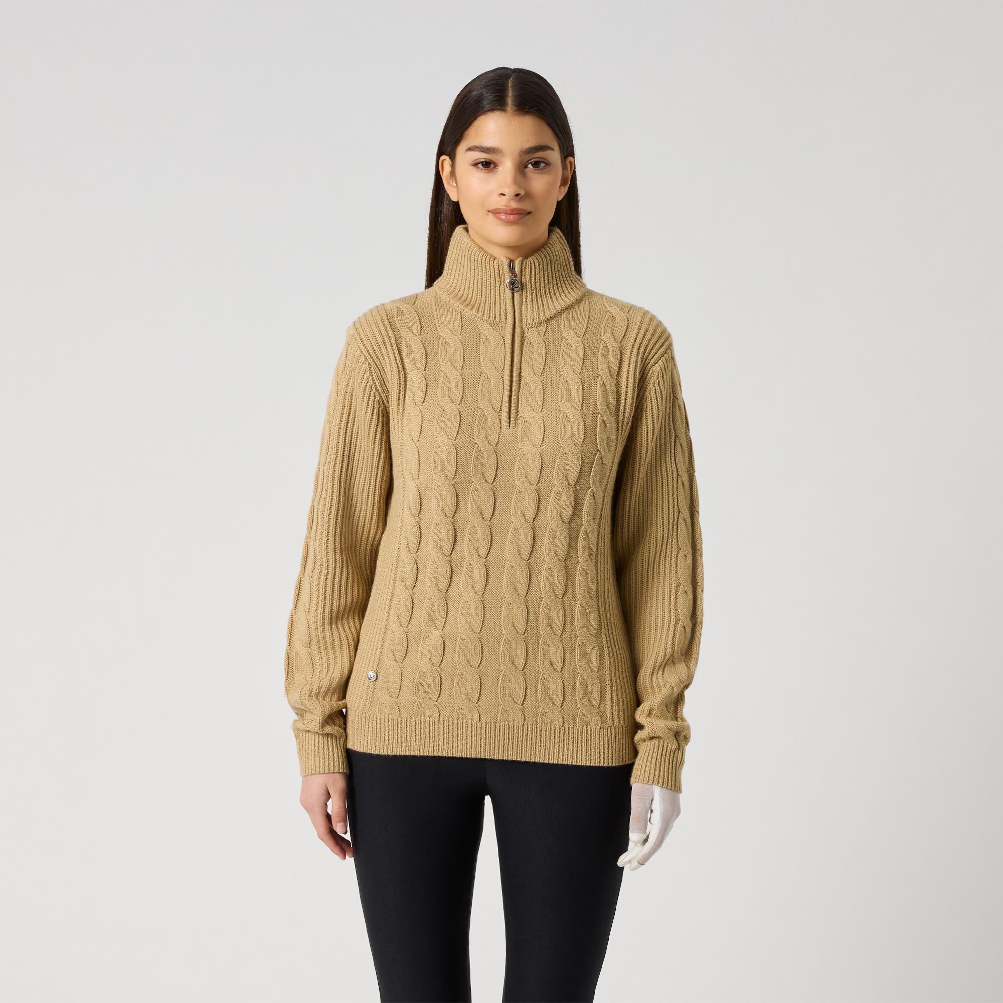 Daily Sports Cable Knit Ladies Lined Golf Pullover Bark