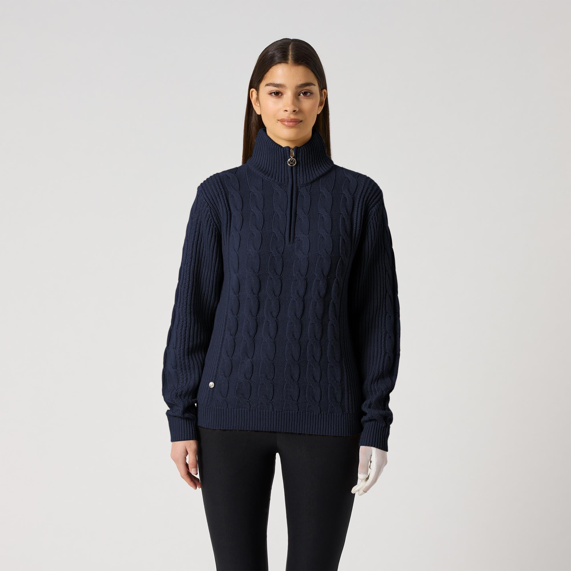 Daily Sports Cable Knit Ladies Lined Golf Pullover Navy