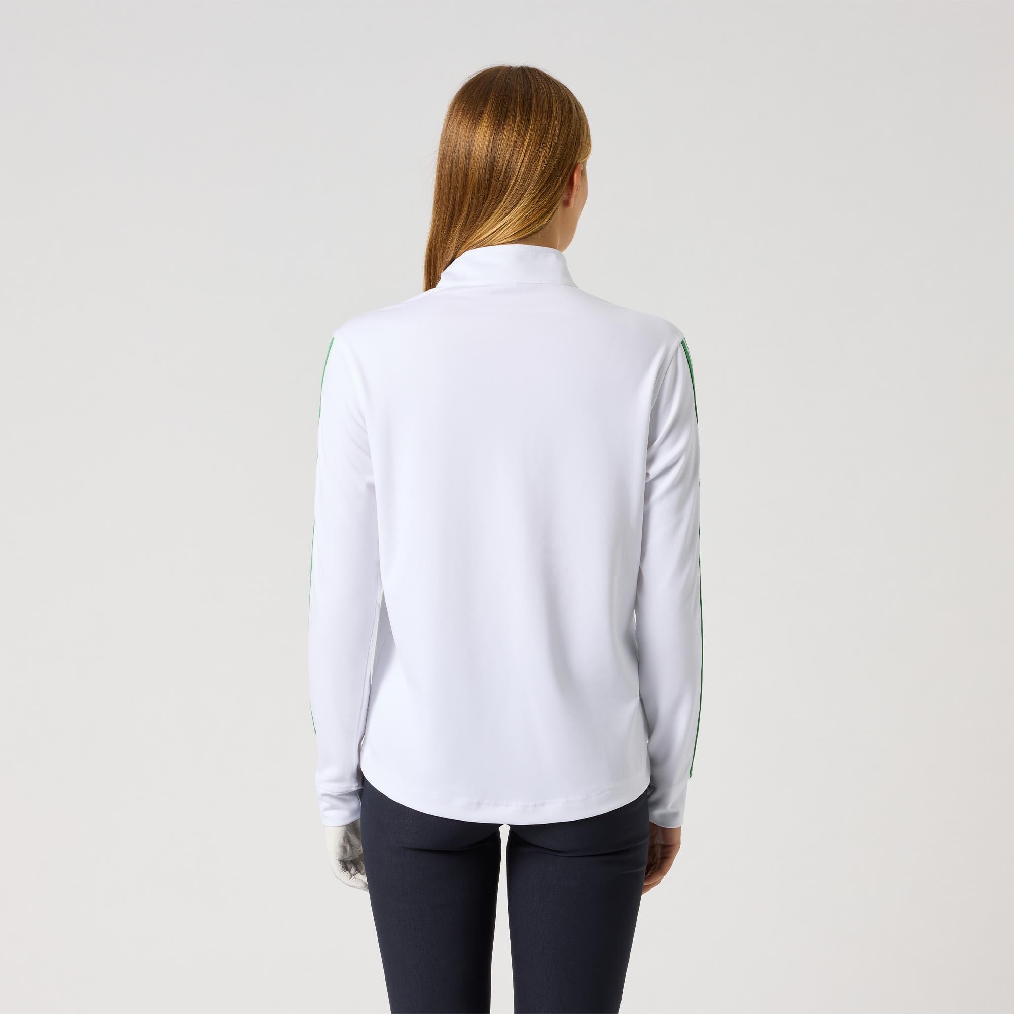 Daily Sports Peached Zip Neck Ladies Long Sleeve Golf Polo Shirt White