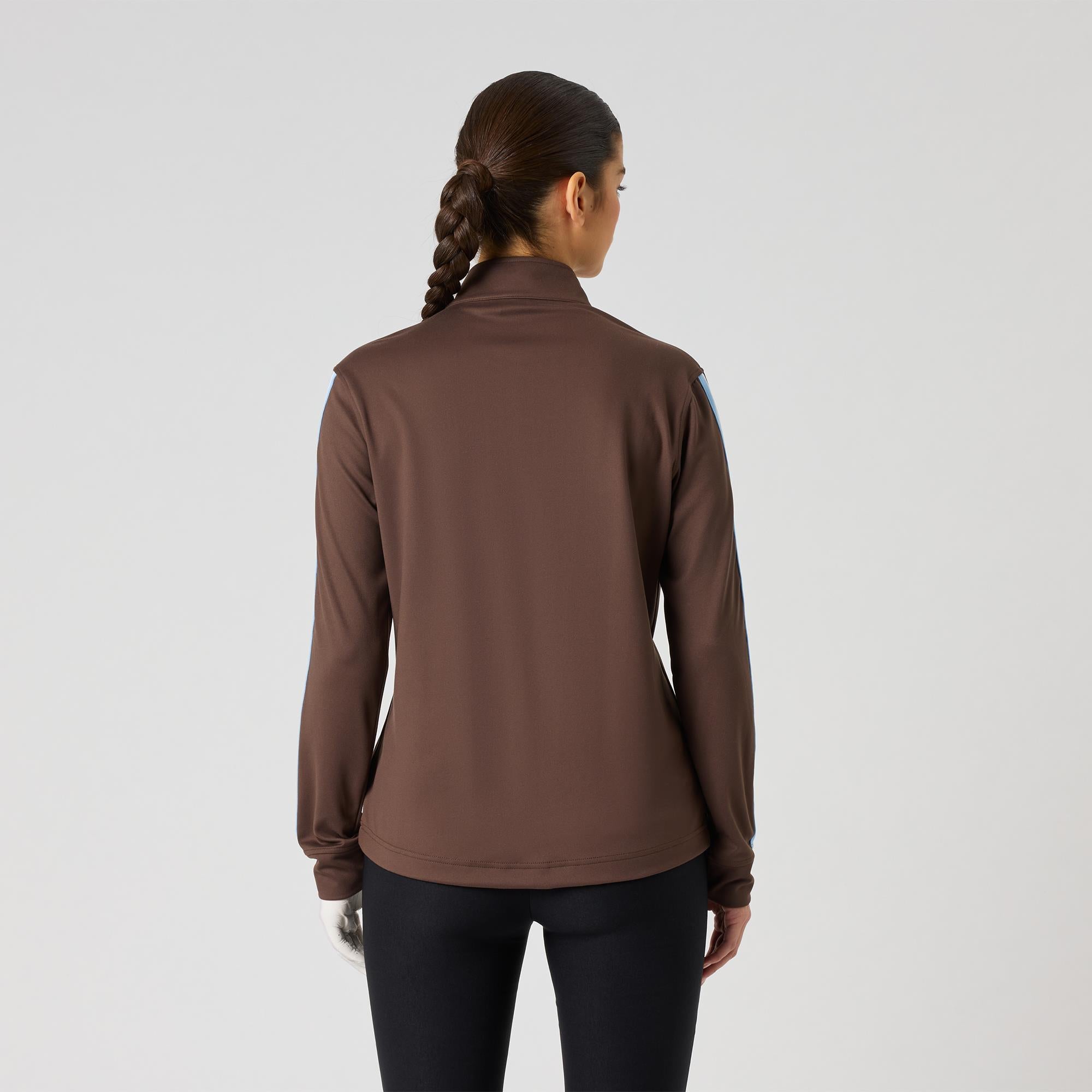 Daily Sports Peached Zip Neck Ladies Long Sleeve Golf Polo Shirt Brownie