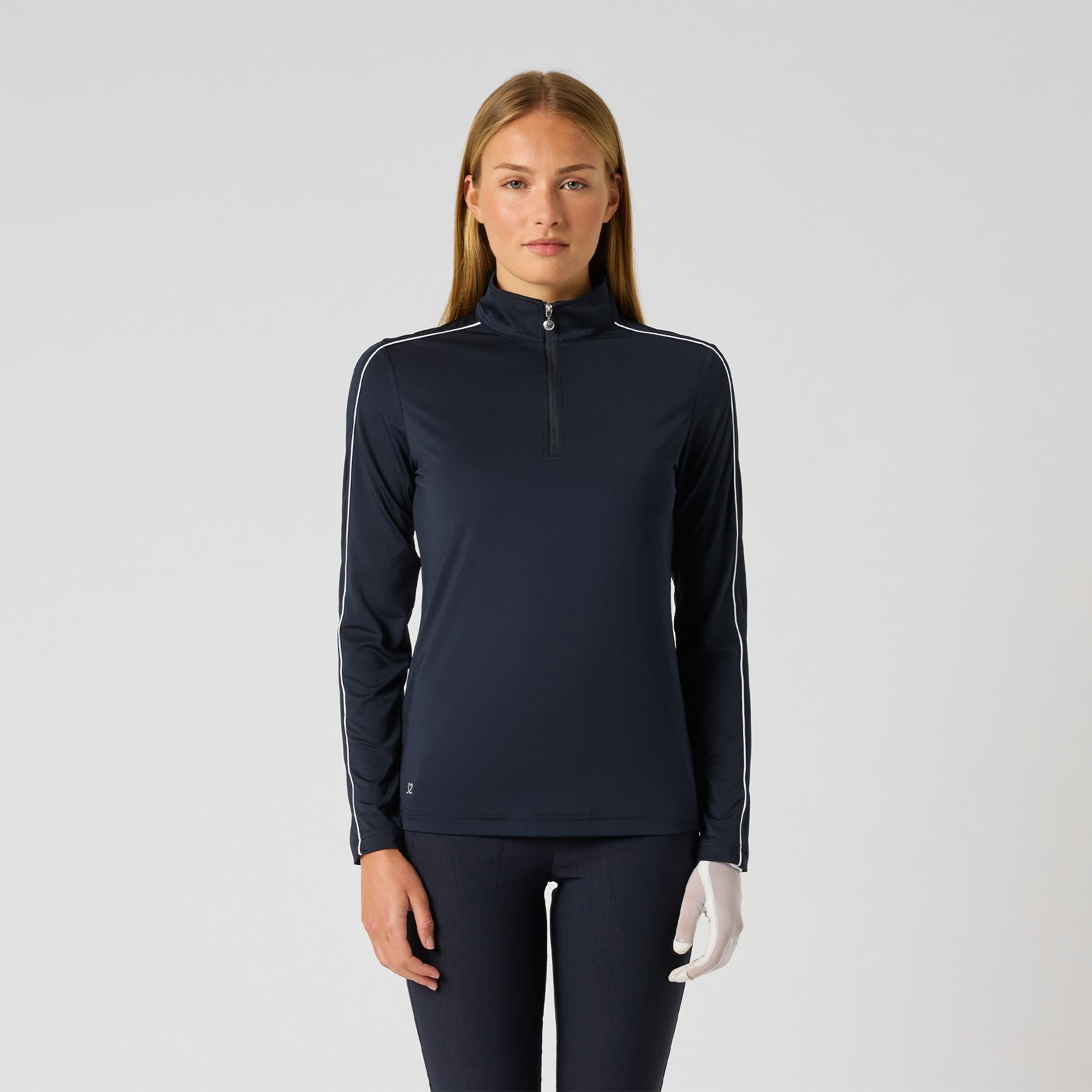 Daily Sports Piping Ladies Long Sleeve Polo Shirt Navy