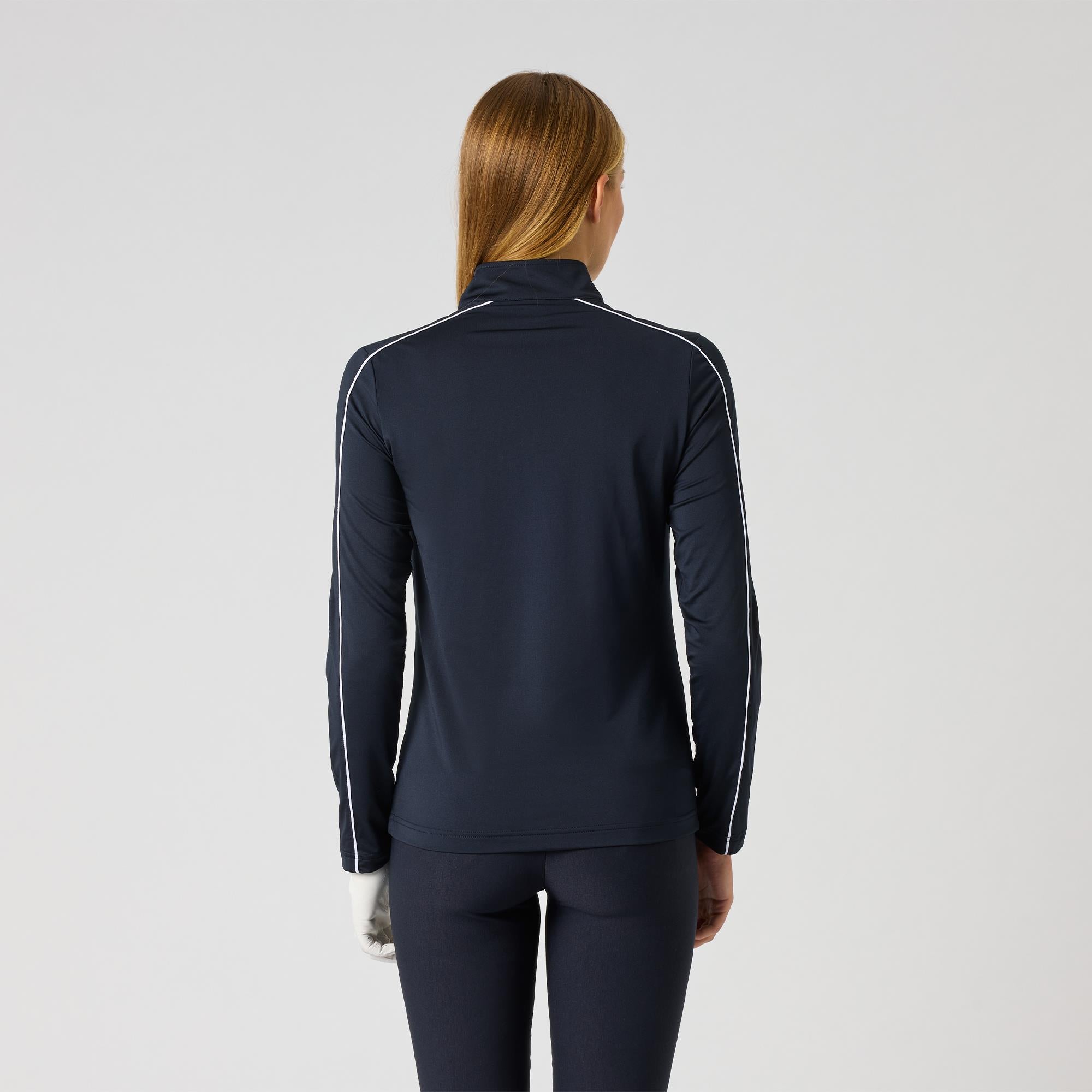 Daily Sports Piping Ladies Long Sleeve Polo Shirt Navy