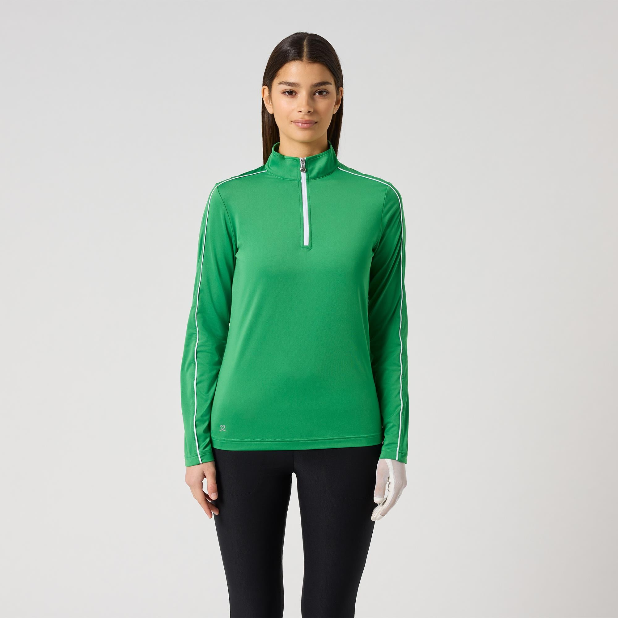 Daily Sports Piping Ladies Long Sleeve Polo Shirt Leaf