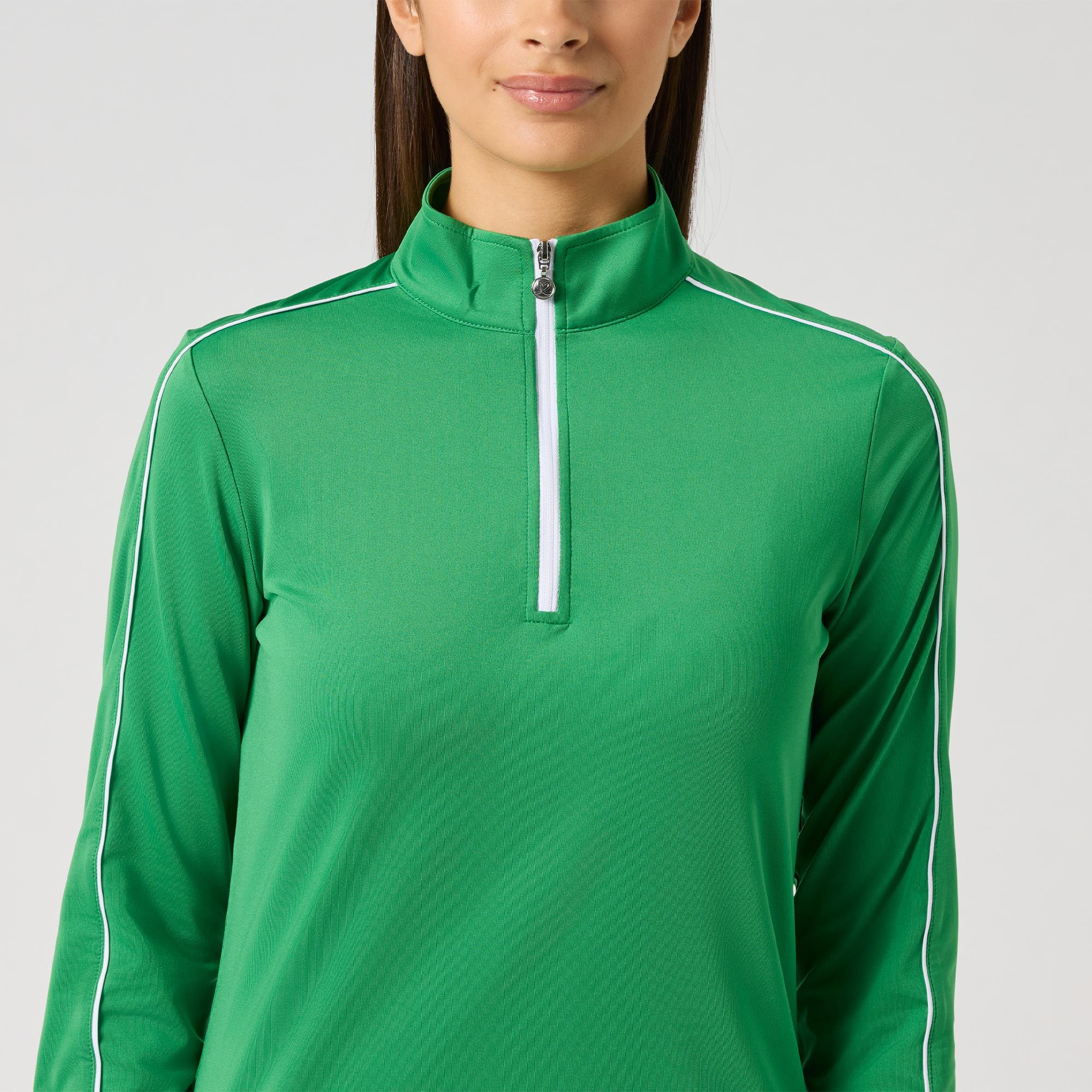 Daily Sports Piping Ladies Long Sleeve Polo Shirt Leaf