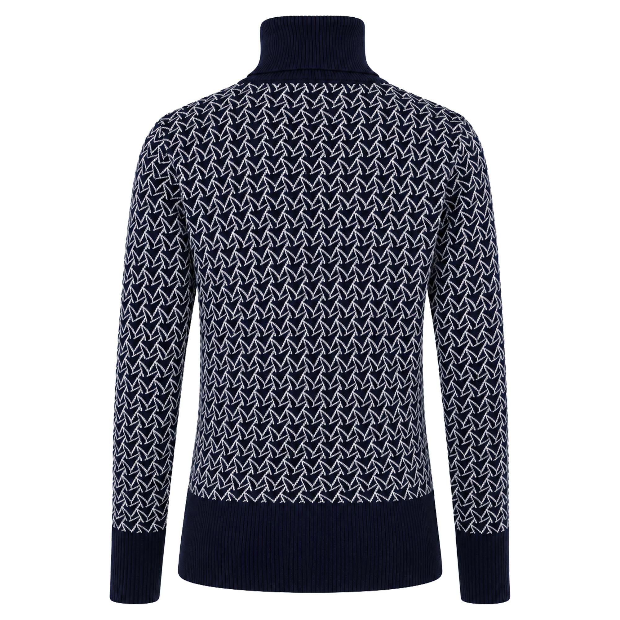 Swing Out Sister Donna Lined Pattern Knit Roll Ladies Golf Sweater Megabyte Navy