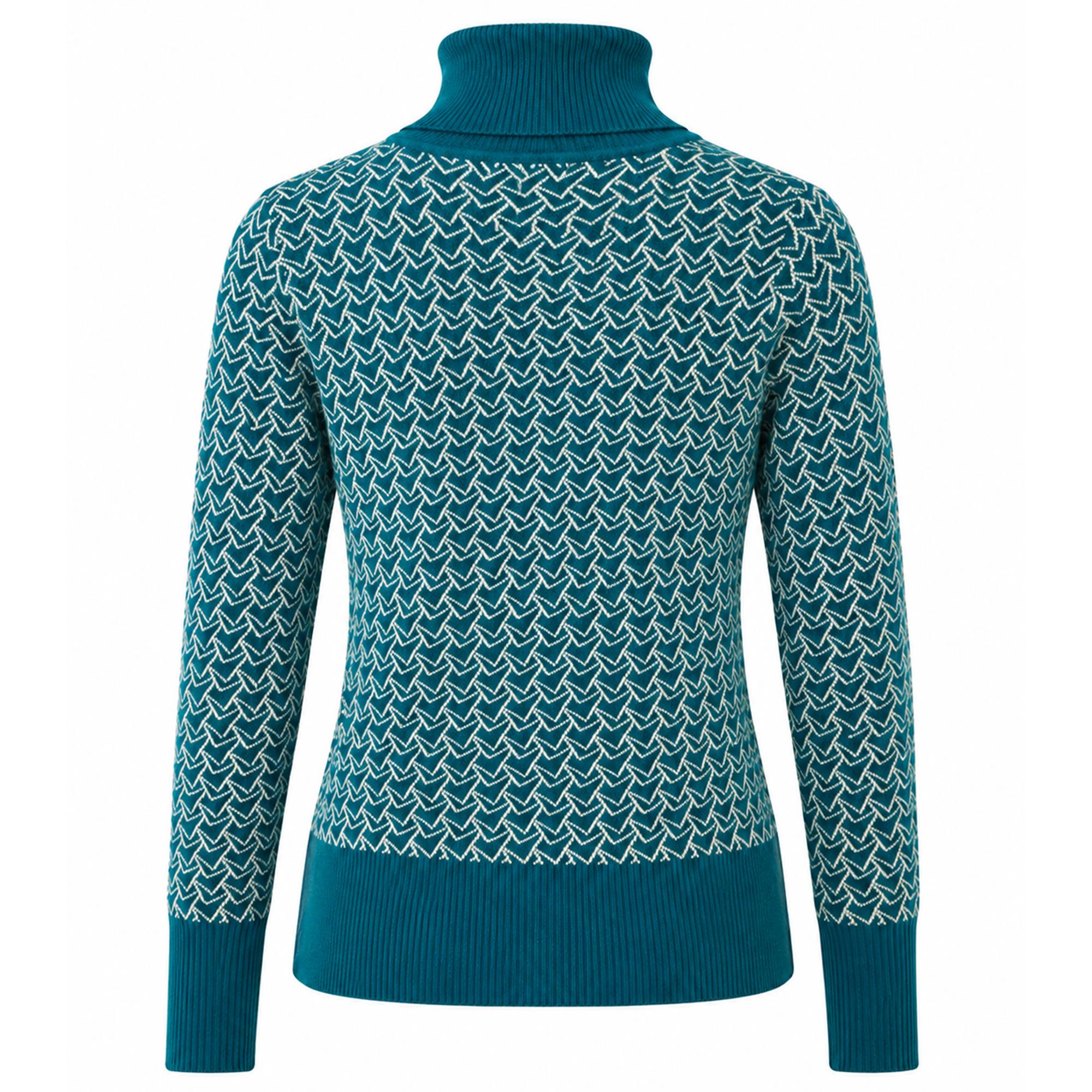 Swing Out Sister Donna Lined Pattern Knit Roll Ladies Golf Sweater Megabyte Teal