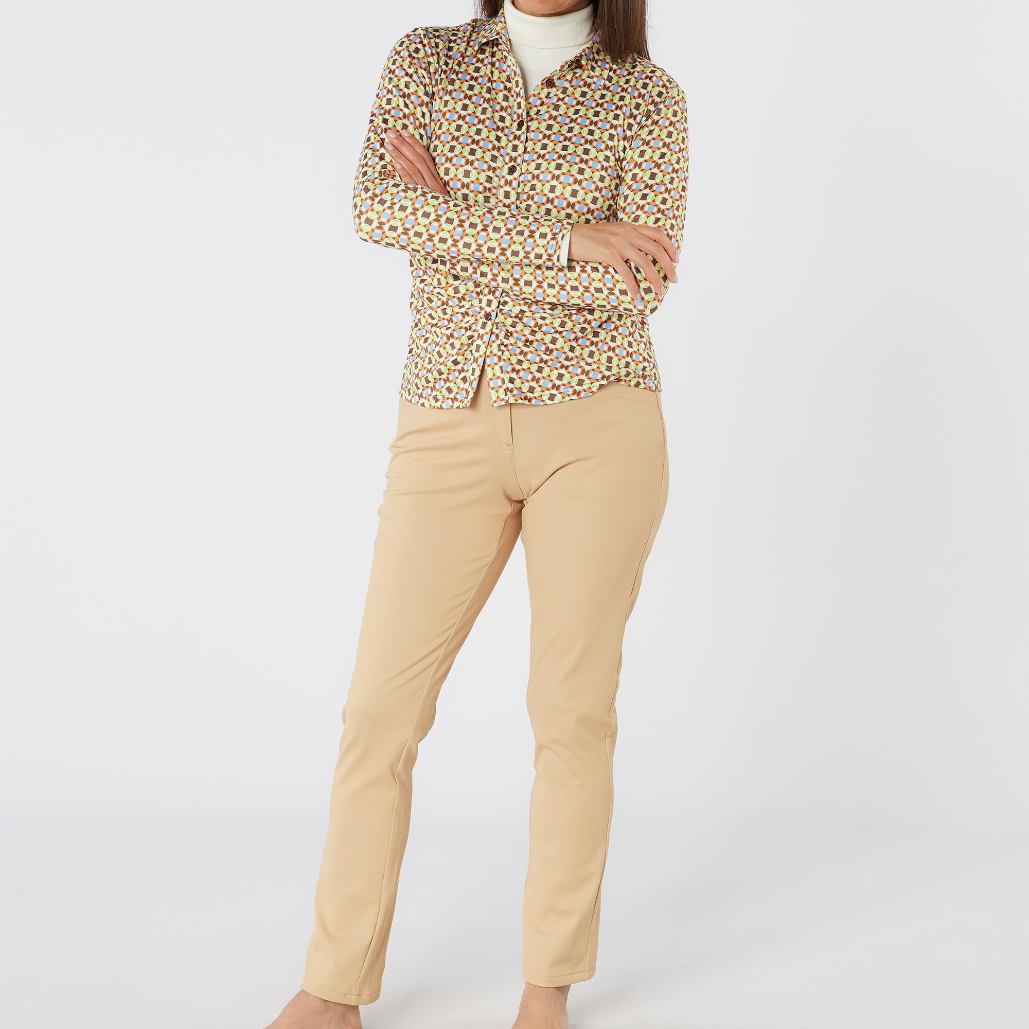 Swing Out Sister Elsa Button & Fly Ladies Winter Golf Trousers Caramel Latte 29 Inch leg