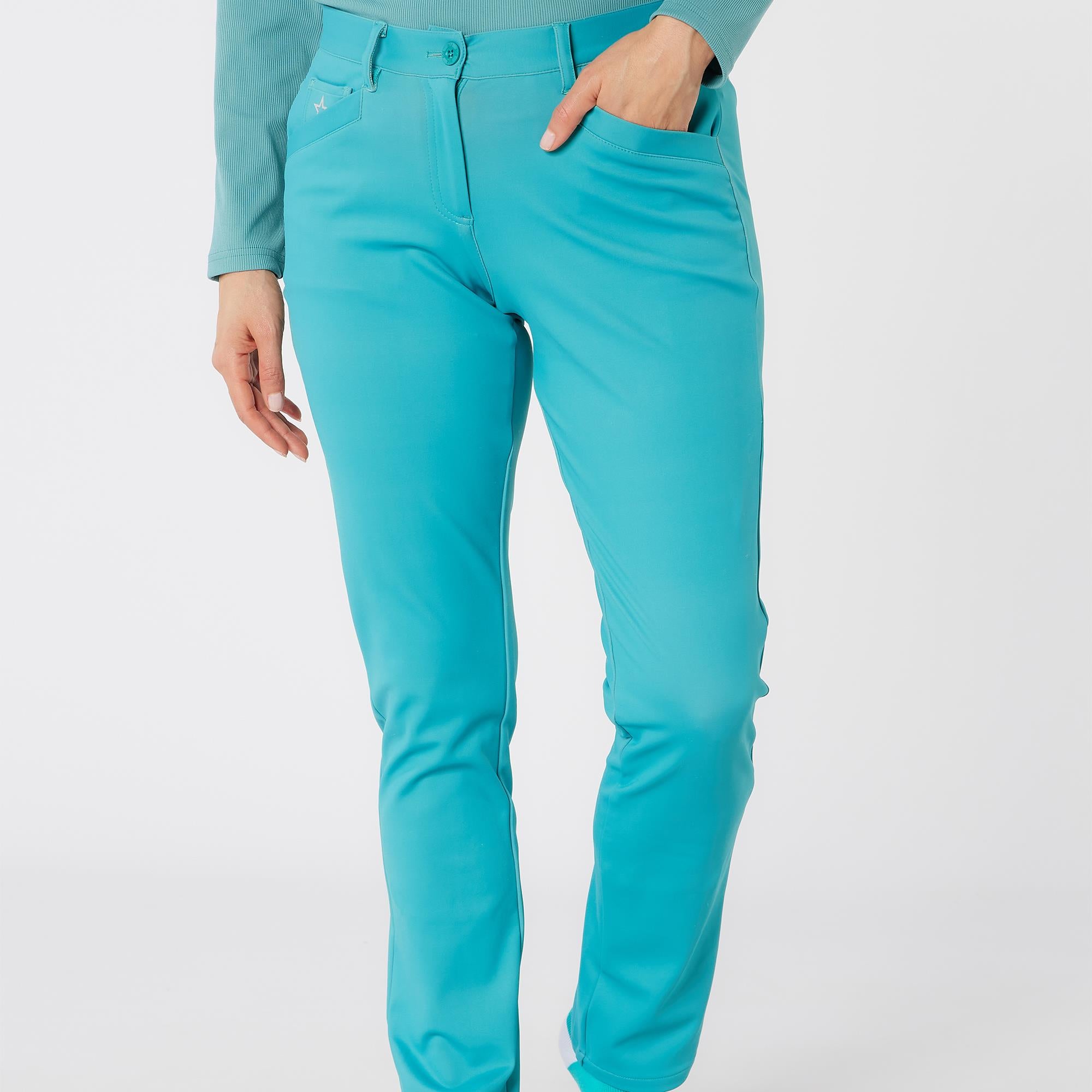 Swing Out Sister Elsa Button & Fly Ladies Winter Golf Trousers Crystal Teal 29 Inch leg