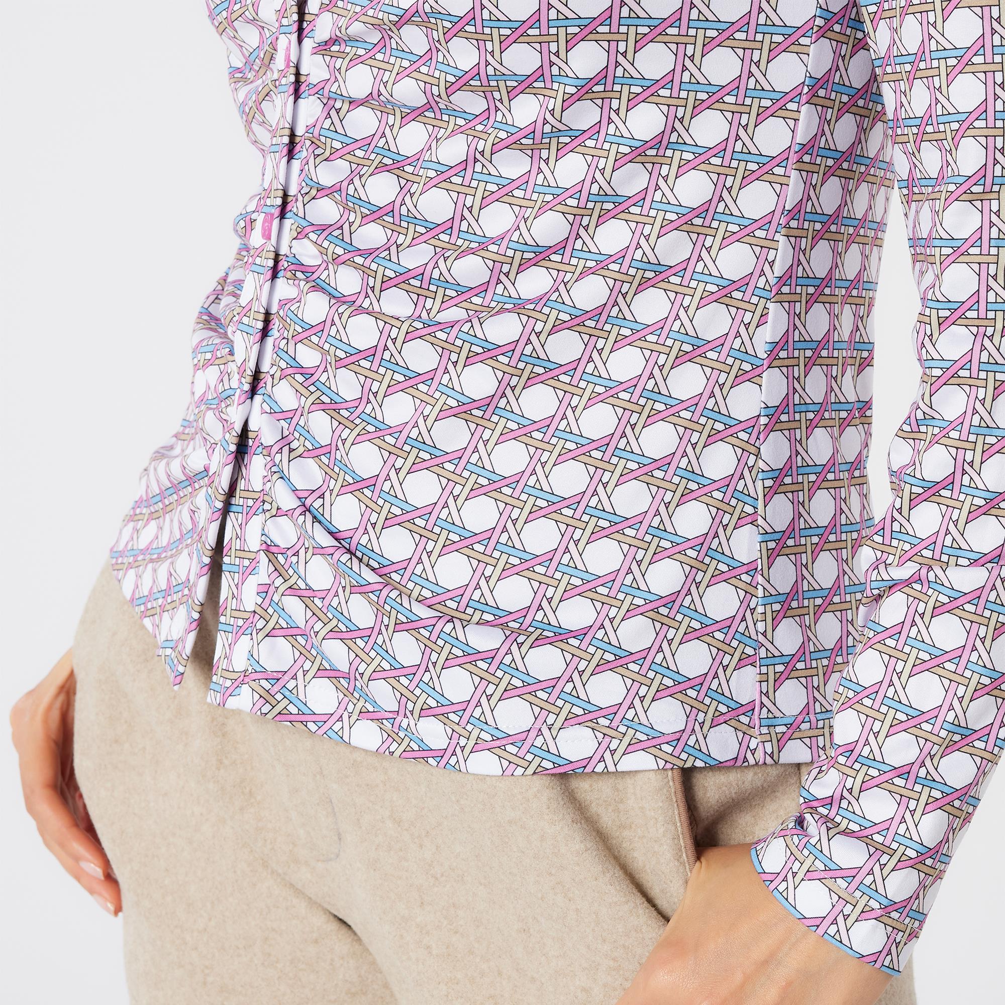 Swing Out Sister Grace Pattern Long Sleeve Ladies Golf Polo Shirt Noughty Pink