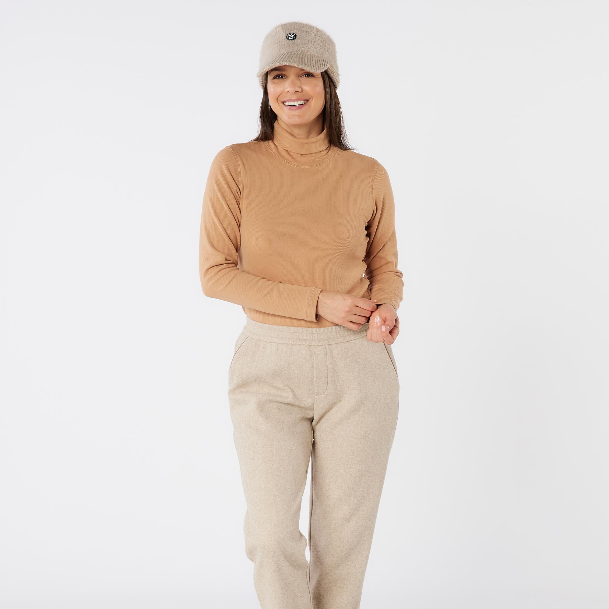 Swing Out Sister Natasha Ribbed Ladies Golf Roll Neck Caramel Latte