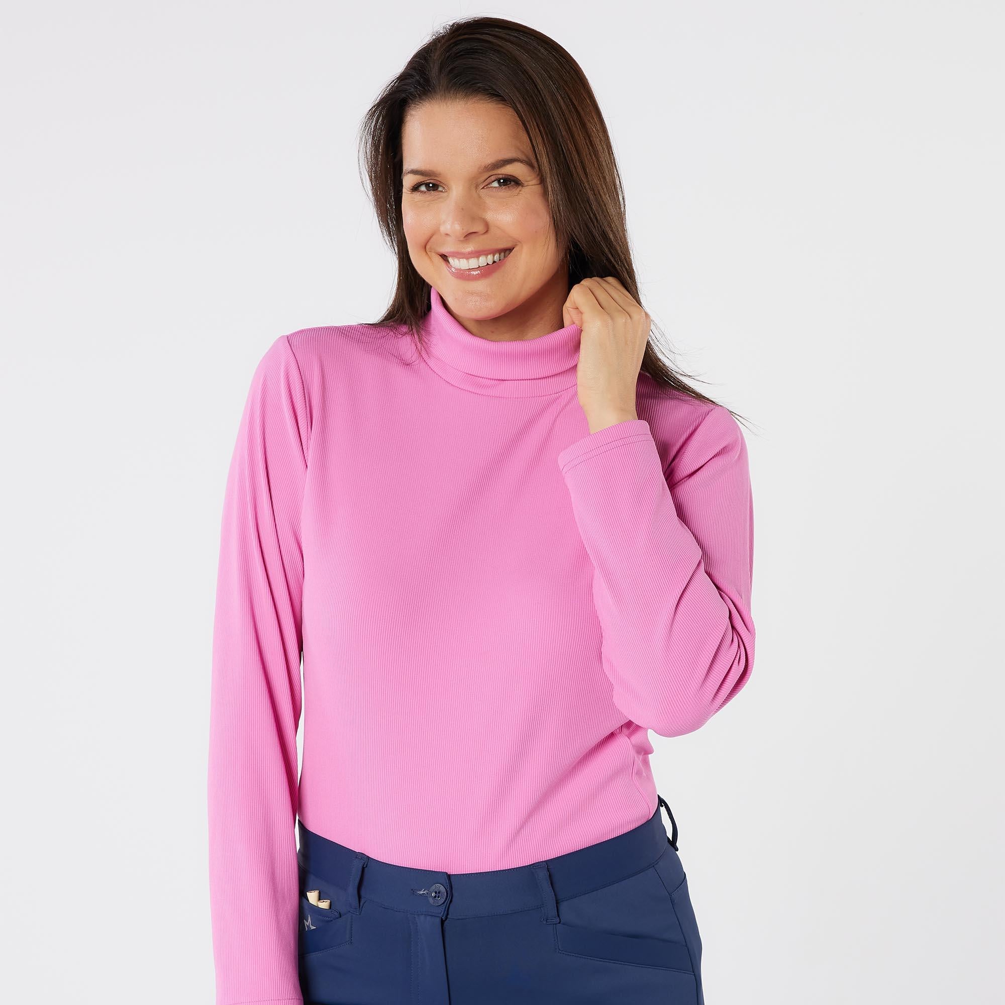 Swing Out Sister Natasha Ribbed Ladies Golf Roll Neck Super Pink