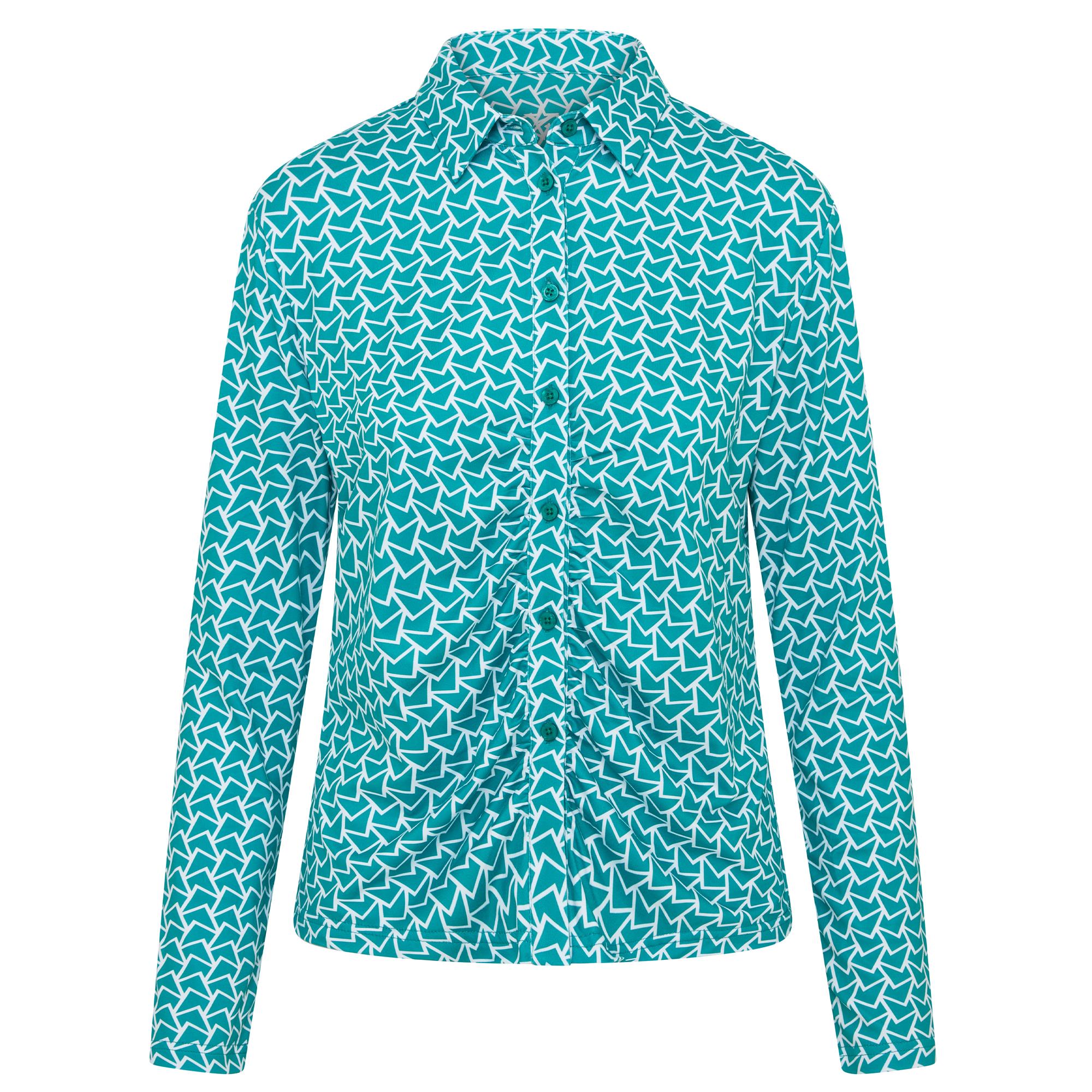 Swing Out Sister Philomena Pattern Long Sleeve Ladies Golf Polo Shirt Megabyte Teal