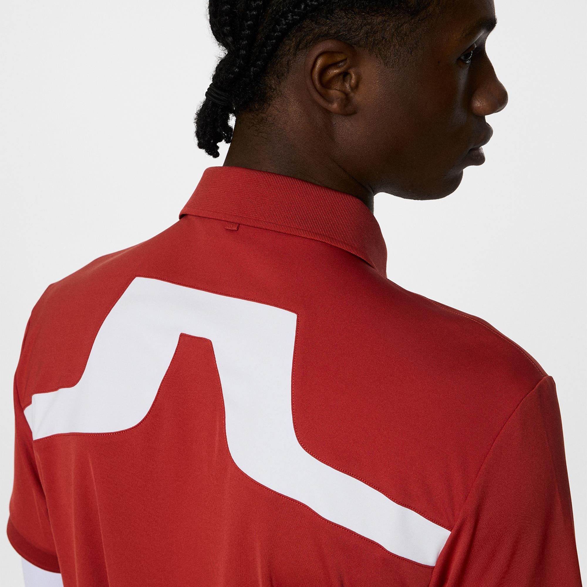 Close-up of JL bridge logo across back of KV Polo Shirt – Bossa Nova