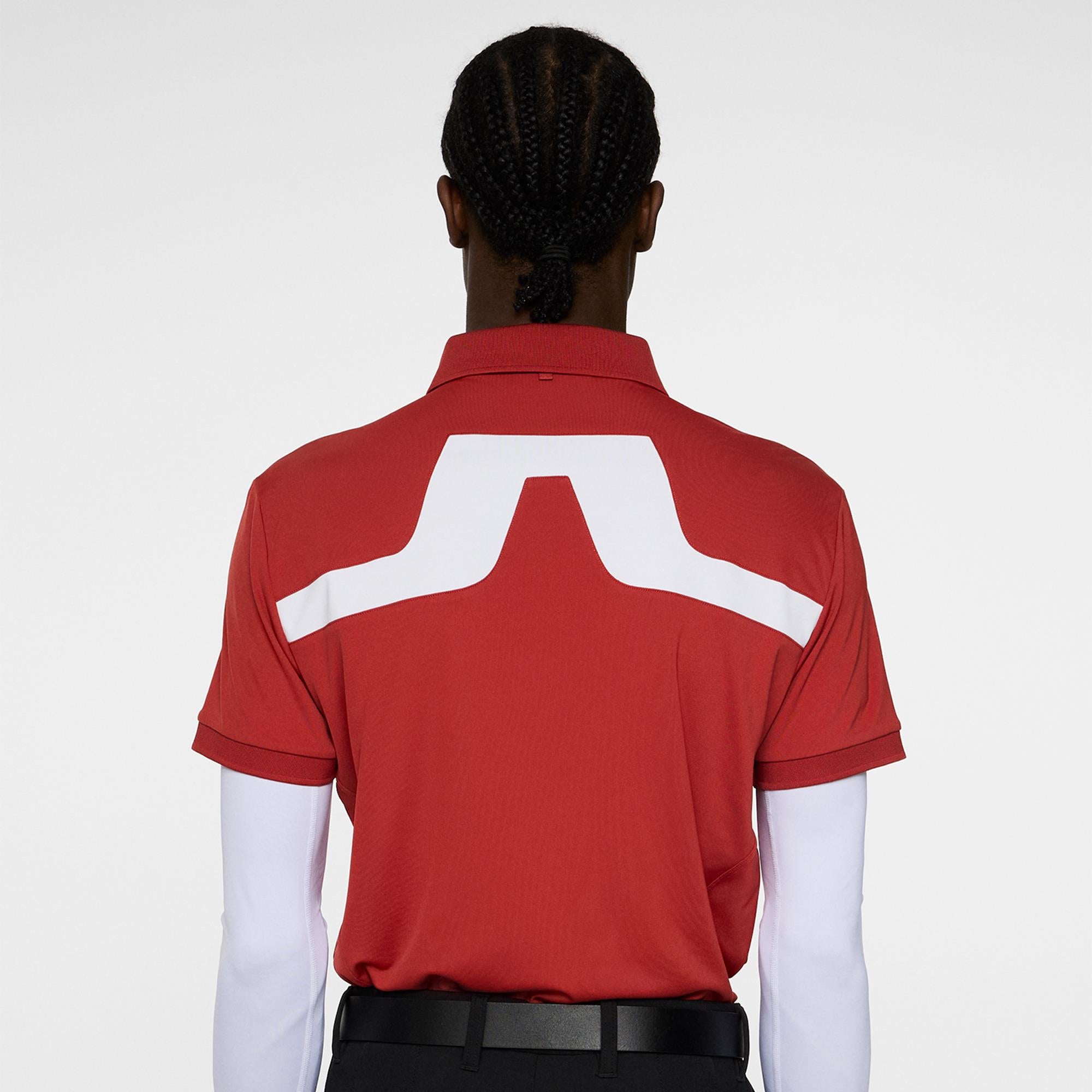 Back model view showing JL bridge logo on KV Polo – Bossa Nova
